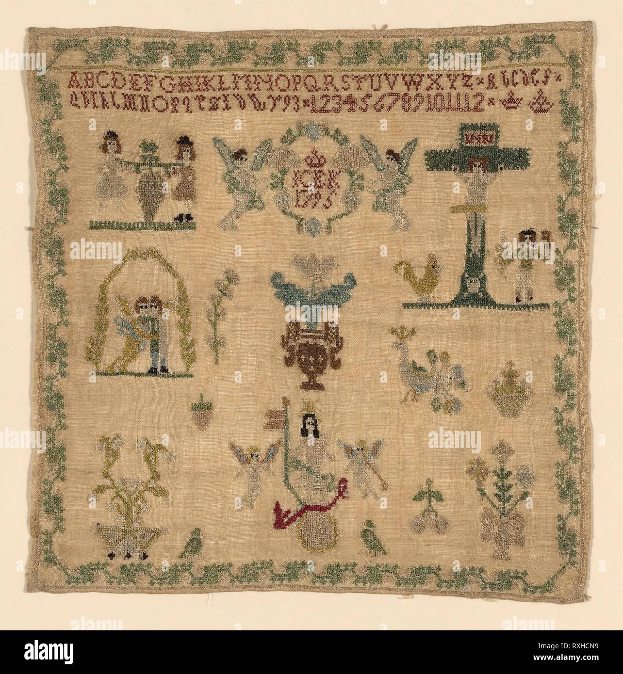 Sampler. Deutschland. Datum: 1795. Abmessungen: . Leinen und Seide, bestickt. Herkunft: Deutschland. Museum: Das Chicago Art Institute. Stockfoto