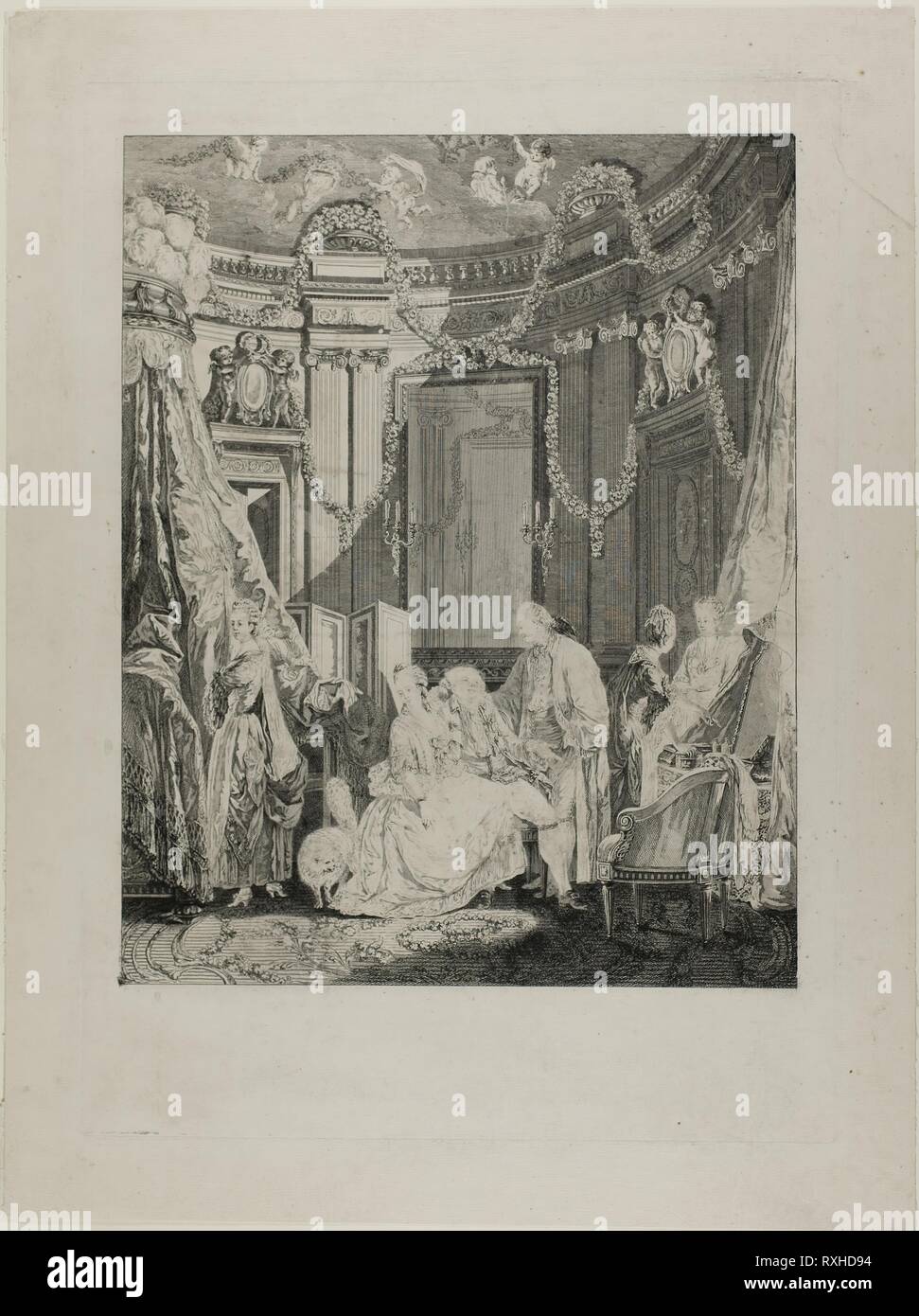 Le Hebel de la Mariée. Philippe Triere (Französisch, 1756 - c.1815); nach Jean-Démosthène Dugourc (Französisch, 1749-1825). Datum: 1781. Abmessungen: 475 × 340 mm. Ätzen und Gravieren in Schwarz auf Elfenbein webte Papier. Herkunft: Frankreich. Museum: Das Chicago Art Institute. Stockfoto