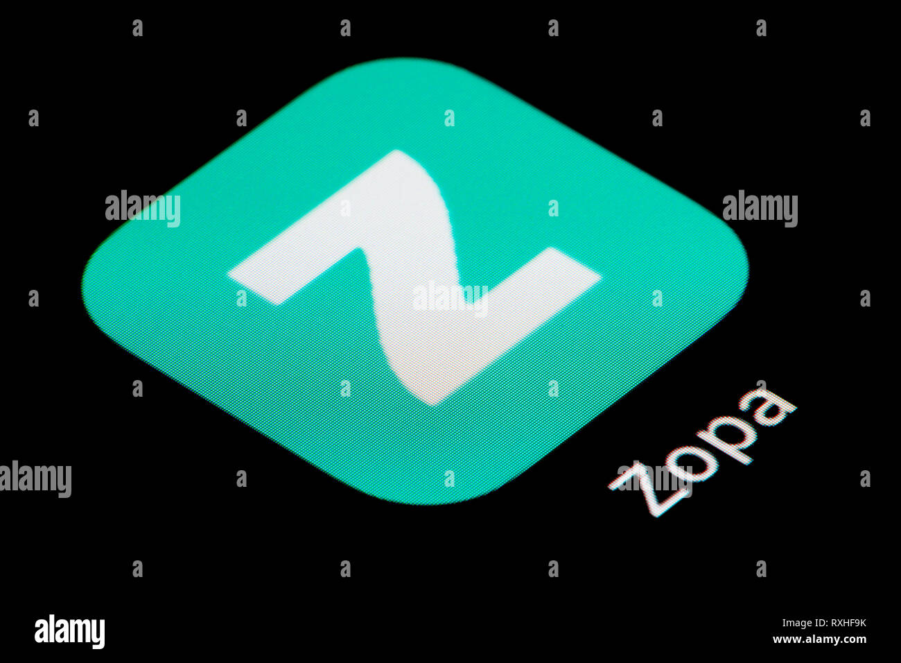 Eine Nahaufnahme der Zopa app Symbol, wie auf dem Bildschirm eines Smartphones (nur redaktionelle Nutzung) Stockfoto