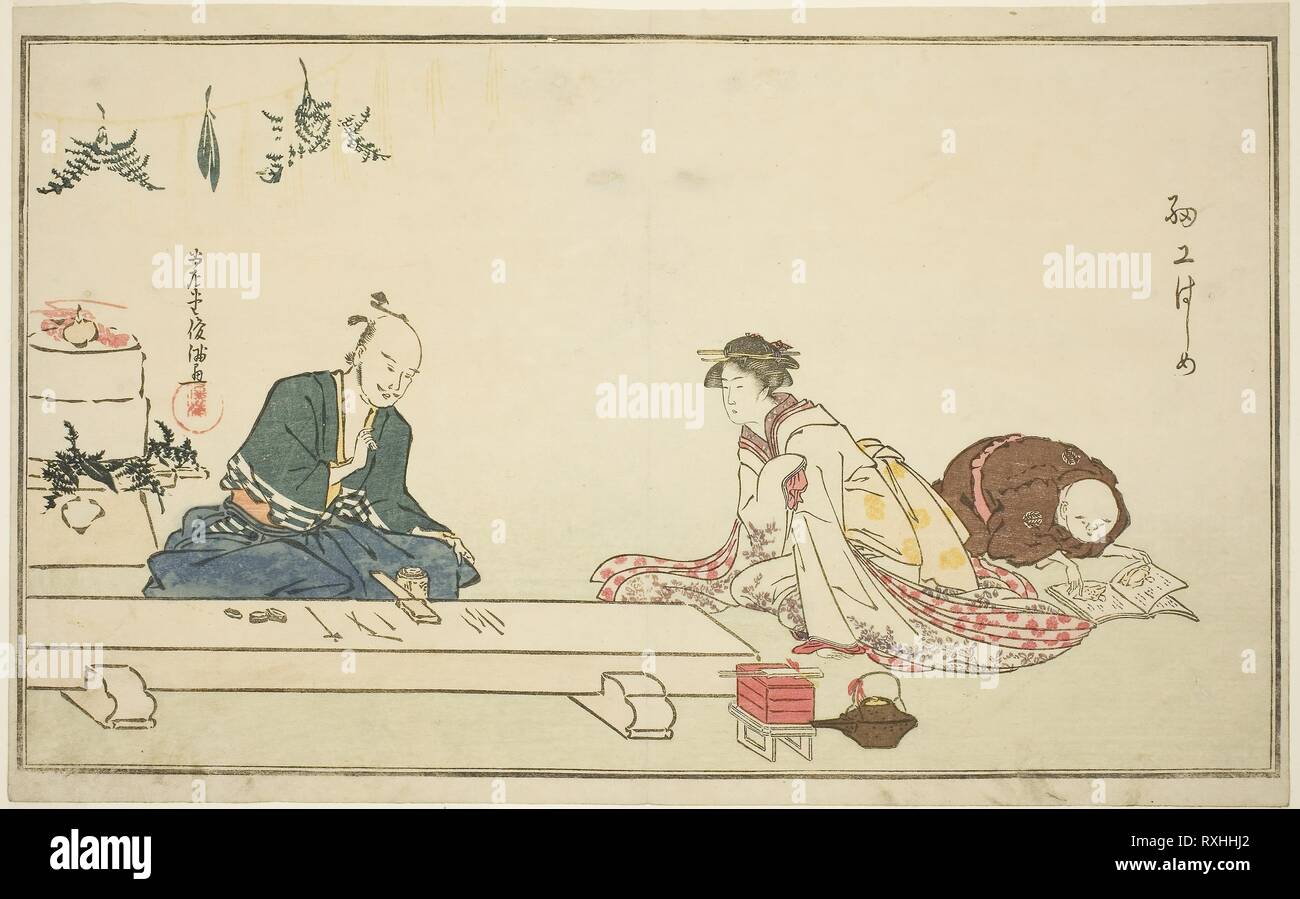 Die erste Arbeit im neuen Jahr (Saiko hajime). Kubo Shunman; Japanisch, 1757-1820. Datum: 1790-1799. Abmessungen: . Farbe holzschnitt; surimono, Blatt aus einem Album. Herkunft: Japan. Museum: Das Chicago Art Institute. Stockfoto