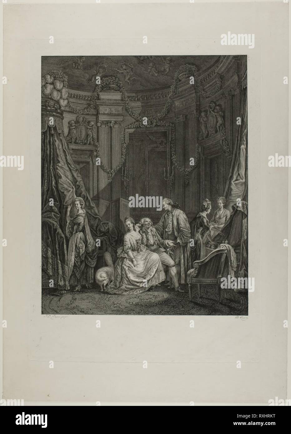 Le Hebel de la Mariée. Philippe Triere (Französisch, 1756 - C. 1815); nach Jean Démosthène Dugourc (Französisch, 1749-1825). Datum: 1781. Abmessungen: 475 × 340 mm. Ätzen und Gravieren in Schwarz auf Elfenbein webte Papier. Herkunft: Frankreich. Museum: Das Chicago Art Institute. Stockfoto