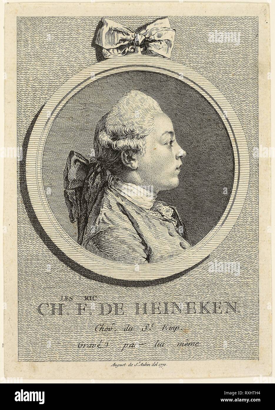 Porträt von Charles Frederick de Heincken. Augustin de Saint-Aubin; Französisch, 1736-1807. Datum: 1770. Abmessungen: 180 × 125 mm (Bild); 195 × 140 mm (Blatt). Ätzen und Gravur auf Elfenbein Bütten. Herkunft: Frankreich. Museum: Das Chicago Art Institute. Stockfoto