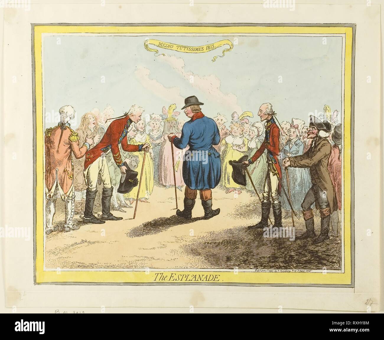 Die Esplanade. James Gillray (Englisch, 1756-1815); von Hannah Humphrey (Englisch, c. veröffentlicht. 1745-1818). Datum: 1797. Abmessungen: 250 × 306 mm (Bild); 260 × 355 mm (Platte); 292 × 355 mm (Blatt). Handcolorierte Radierung auf Papier. Herkunft: England. Museum: Das Chicago Art Institute. Stockfoto