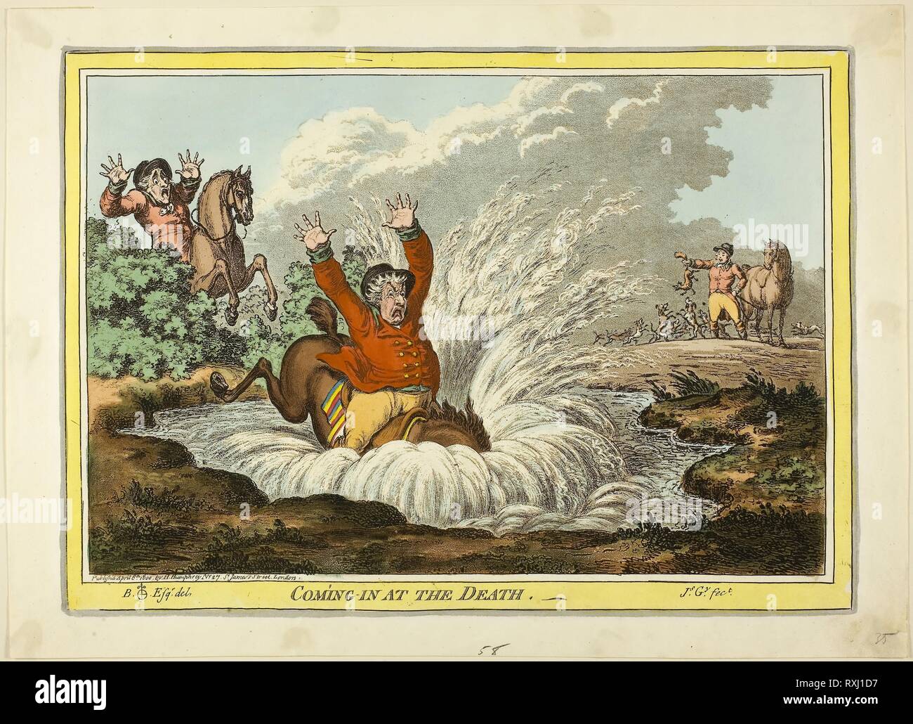 In den Tod. James Gillray (Englisch, 1756-1815); nach Brownlow Norden (Englisch, 1778-1829). Datum: 1800. Abmessungen: 250 × 350 mm (Bild); 255 × 355 mm (Platte); 290 x 400 mm (Blatt). Handcolorierte Radierung auf Papier. Herkunft: England. Museum: Das Chicago Art Institute. Stockfoto