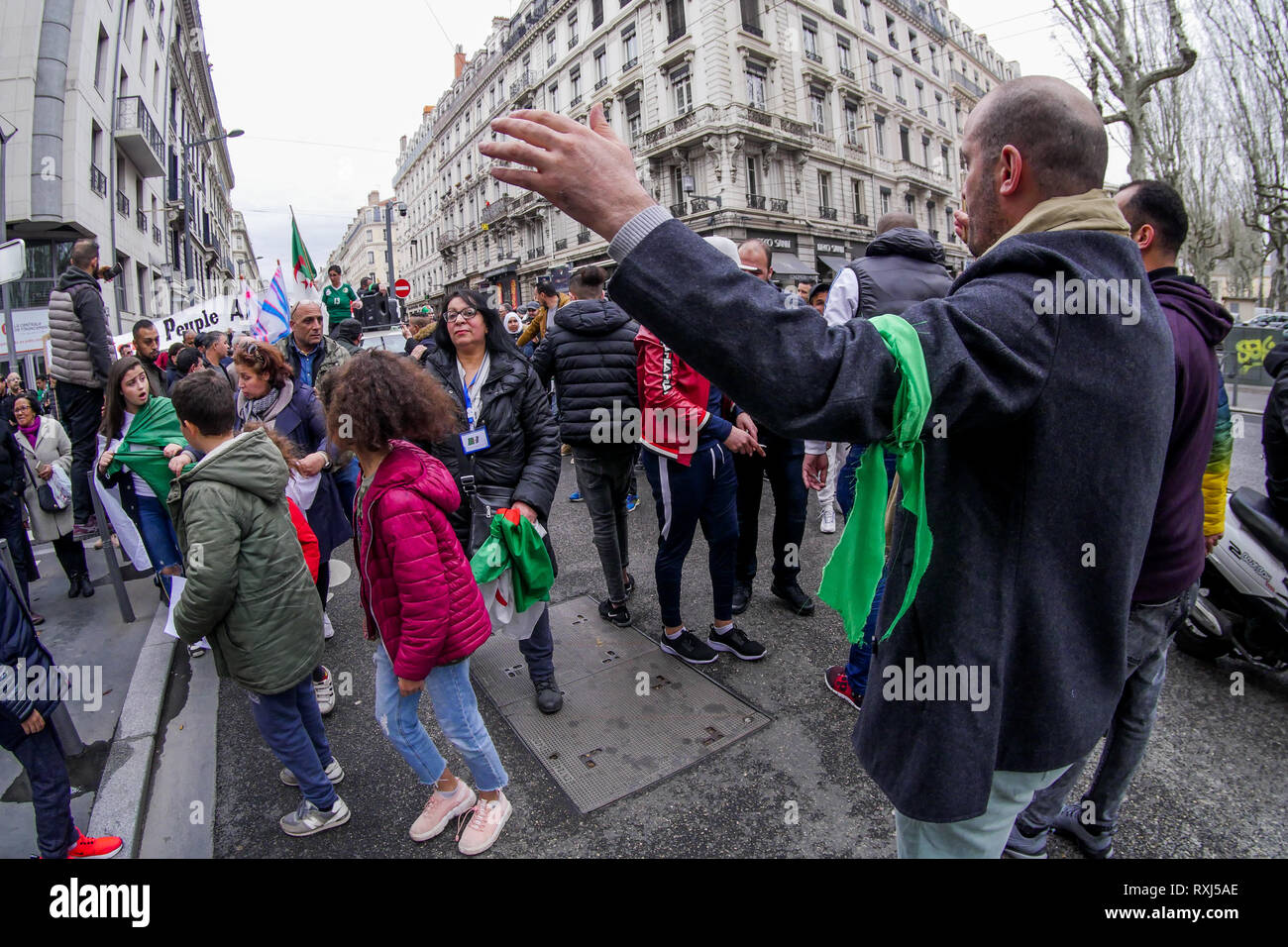Algerische diaspora Proteste Abdelaziz Bouteflika 5 Kandidatur für den Posten, Lyon, Frankreich Stockfoto