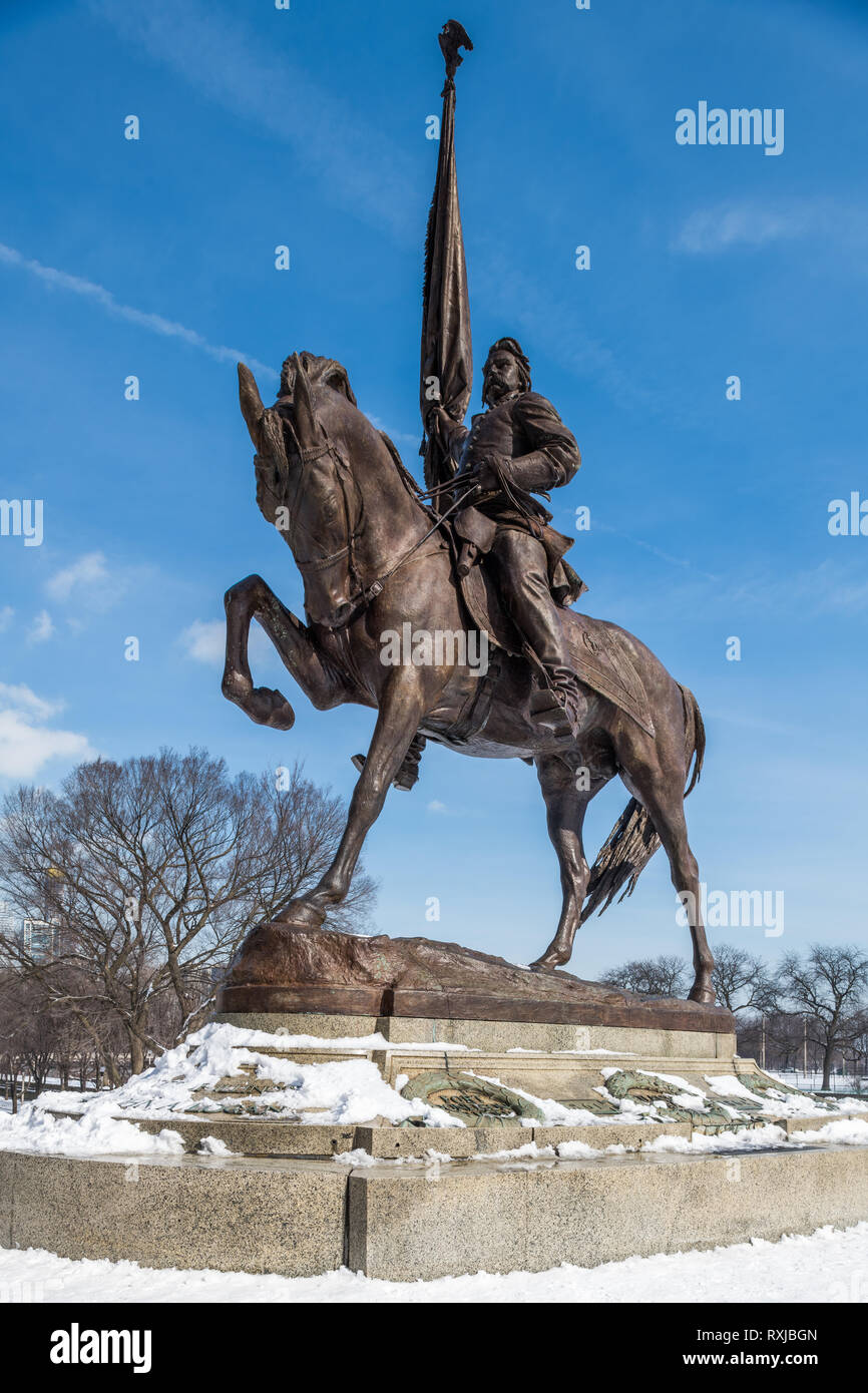 John Alexander Logan Monument im Winter Stockfoto