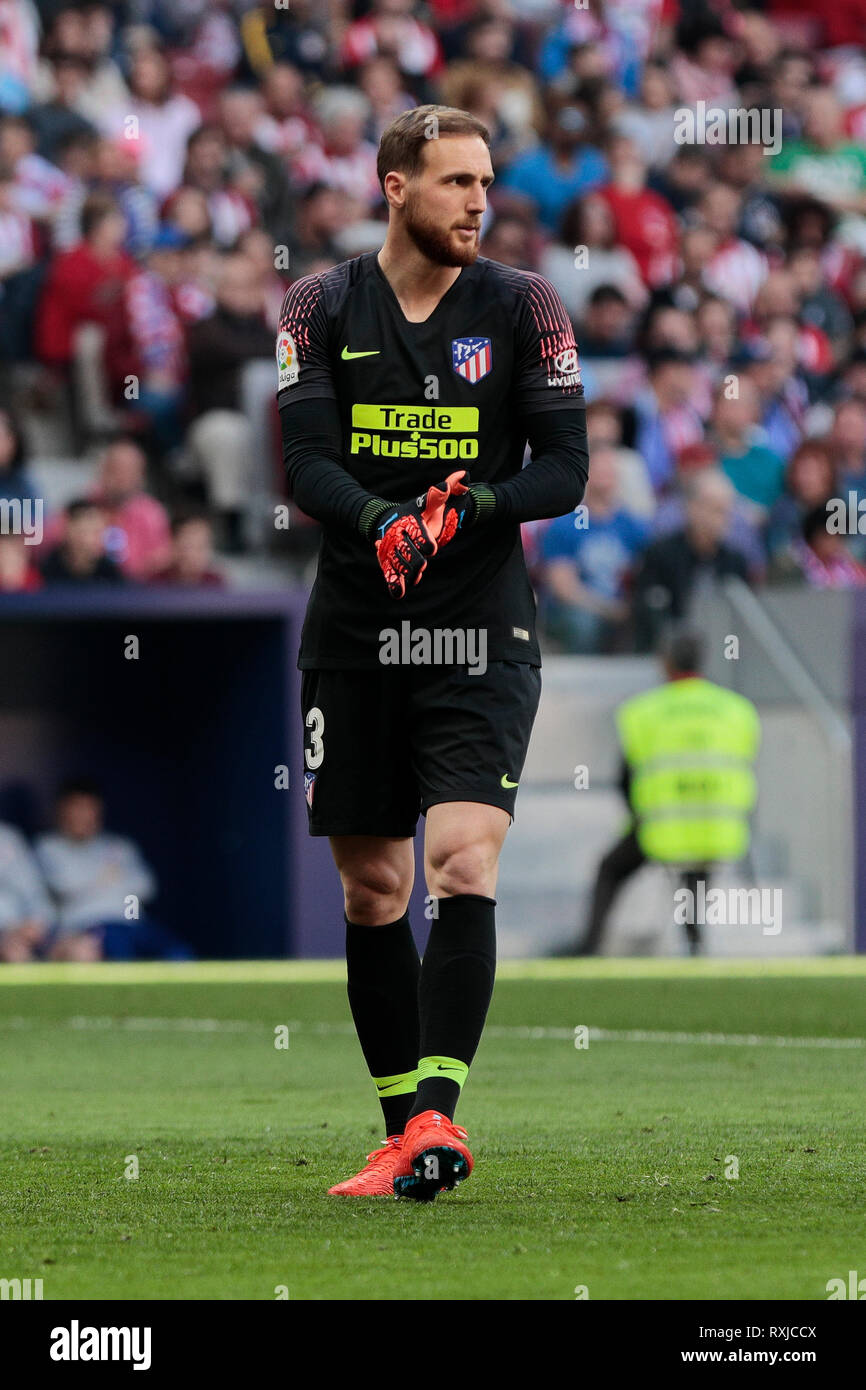 Atletico de Madrid Jan Oblak während La Liga Match zwischen Atletico de Madrid und CD Leganes an Wanda Metropolitano Stadion in Madrid. (Endstand Atletico de Madrid 1-0 CD Leganes) Stockfoto