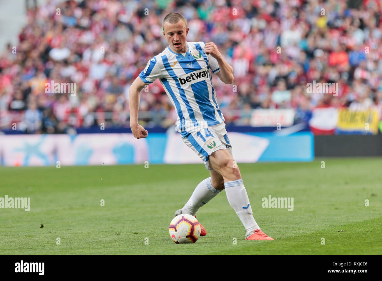 CD Leganes von Vasyl Kravets während La Liga Match zwischen Atletico de Madrid und CD Leganes an Wanda Metropolitano Stadion in Madrid. (Endstand Atletico de Madrid 1-0 CD Leganes) Stockfoto
