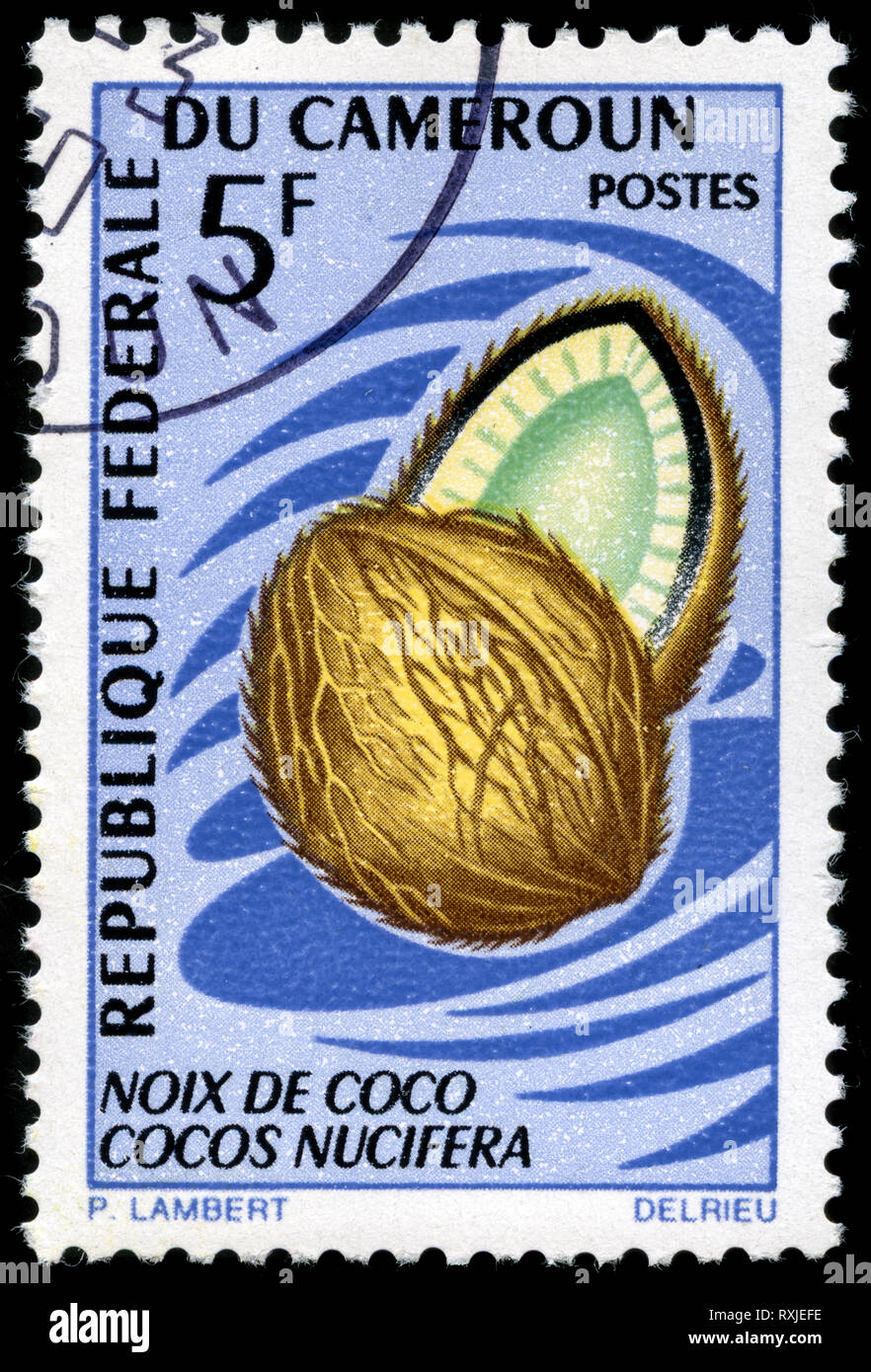Briefmarke aus Kamerun die Früchte des Landes 1967 ausgestellt Stockfoto