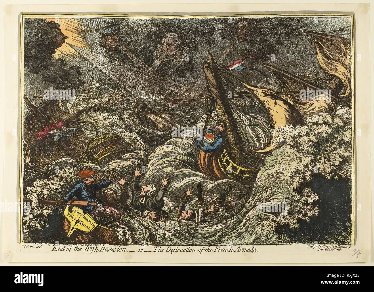 Ende der irischen Invasion. James Gillray (Englisch, 1756-1815); von Hannah Humphrey (Englisch, c. veröffentlicht. 1745-1818). Datum: 1797. Abmessungen: 260 × 375 mm (Bild); 273 × 385 mm (Platte); 290 × 410 mm (Blatt). Handcolorierte Radierung und Aquatinta auf Papier. Herkunft: England. Museum: Das Chicago Art Institute. Stockfoto