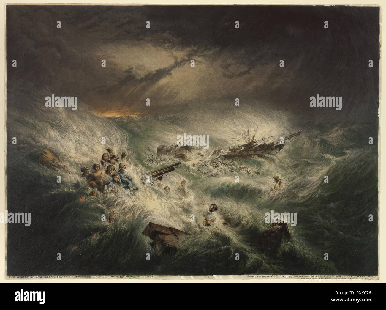 Das Wrack der Abhängigkeit (12. November 1842). George Baxter; Englisch, 1804-1867. Datum: 1843. Abmessungen: 300 x 415 mm (Bild); 305 x 420 mm (Blatt). Stahlstich gefärbt mit Holz - Bausteine in Ölbasierende Tinten auf dem Papier. Herkunft: England. Museum: Das Chicago Art Institute. Stockfoto