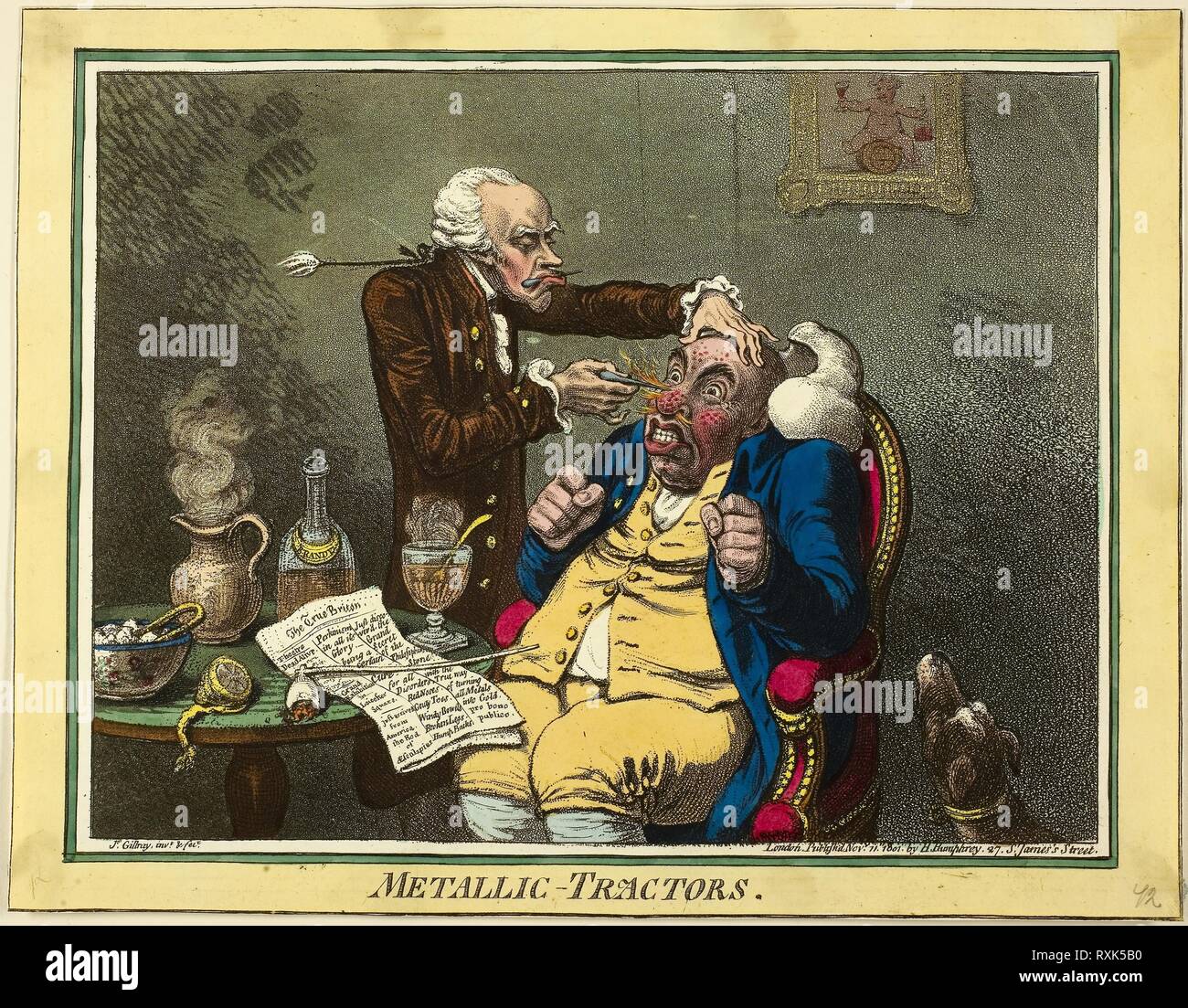 Metallic-Tractors. James Gillray (Englisch, 1756-1815); von Hannah Humphrey (Englisch, c. veröffentlicht. 1745-1818). Datum: 1801. Abmessungen: 245 × 315 mm (Bild/Seite, innerhalb der Platte Mark). Handcolorierte Radierung und Aquatinta auf Papier. Herkunft: England. Museum: Das Chicago Art Institute. Stockfoto