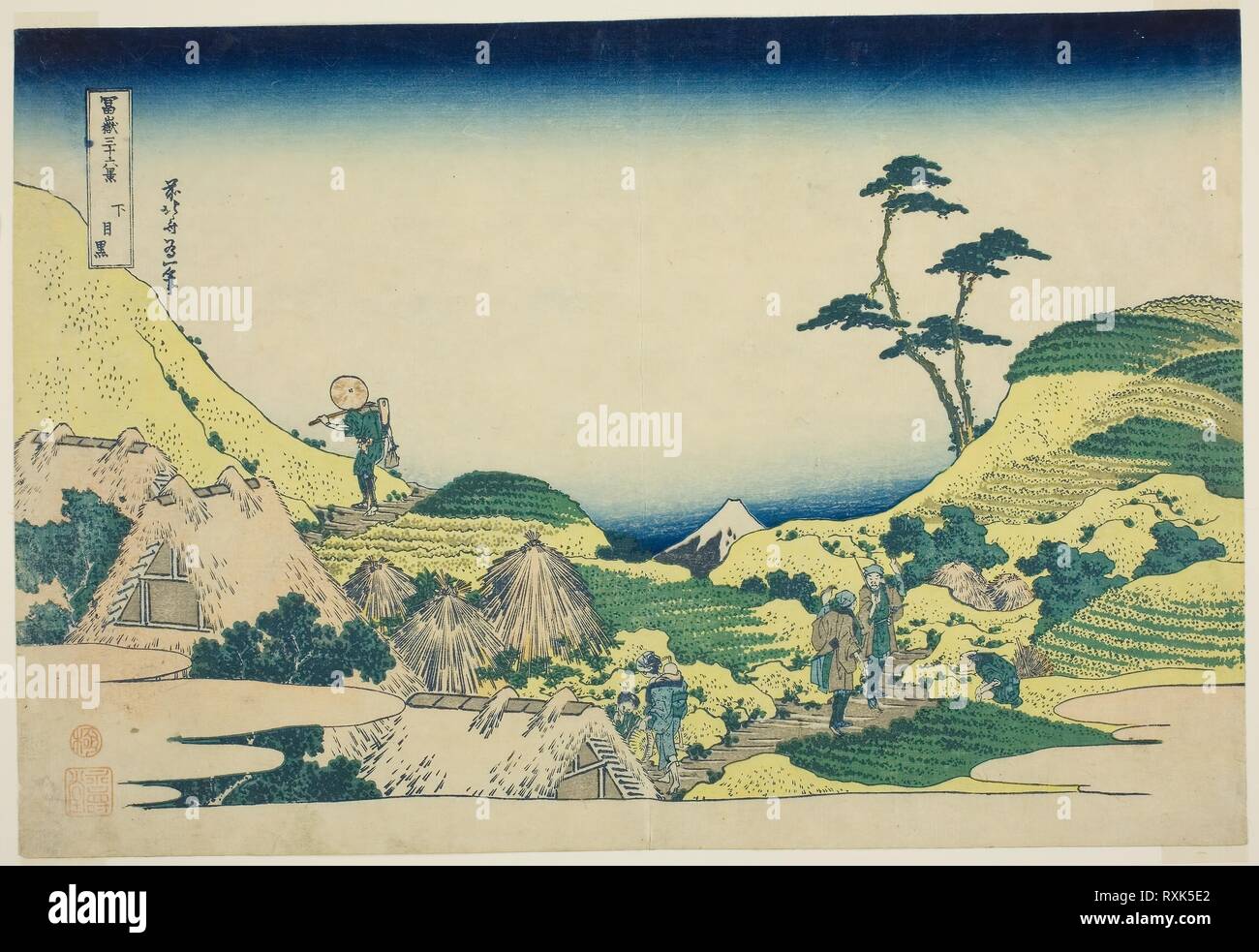 Untere Meguro (shimo Meguro), aus der Serie "36 Ansichten des Berges Fuji (Fugaku sanjurokkei)". Katsushika Hokusai?? ??; Japanisch, 1760-1849. Datum: 1825-1838. Abmessungen: 10 1/8 x 14 11/16 in. Farbe holzschnitt; Oban. Herkunft: Japan. Museum: Das Chicago Art Institute. Stockfoto