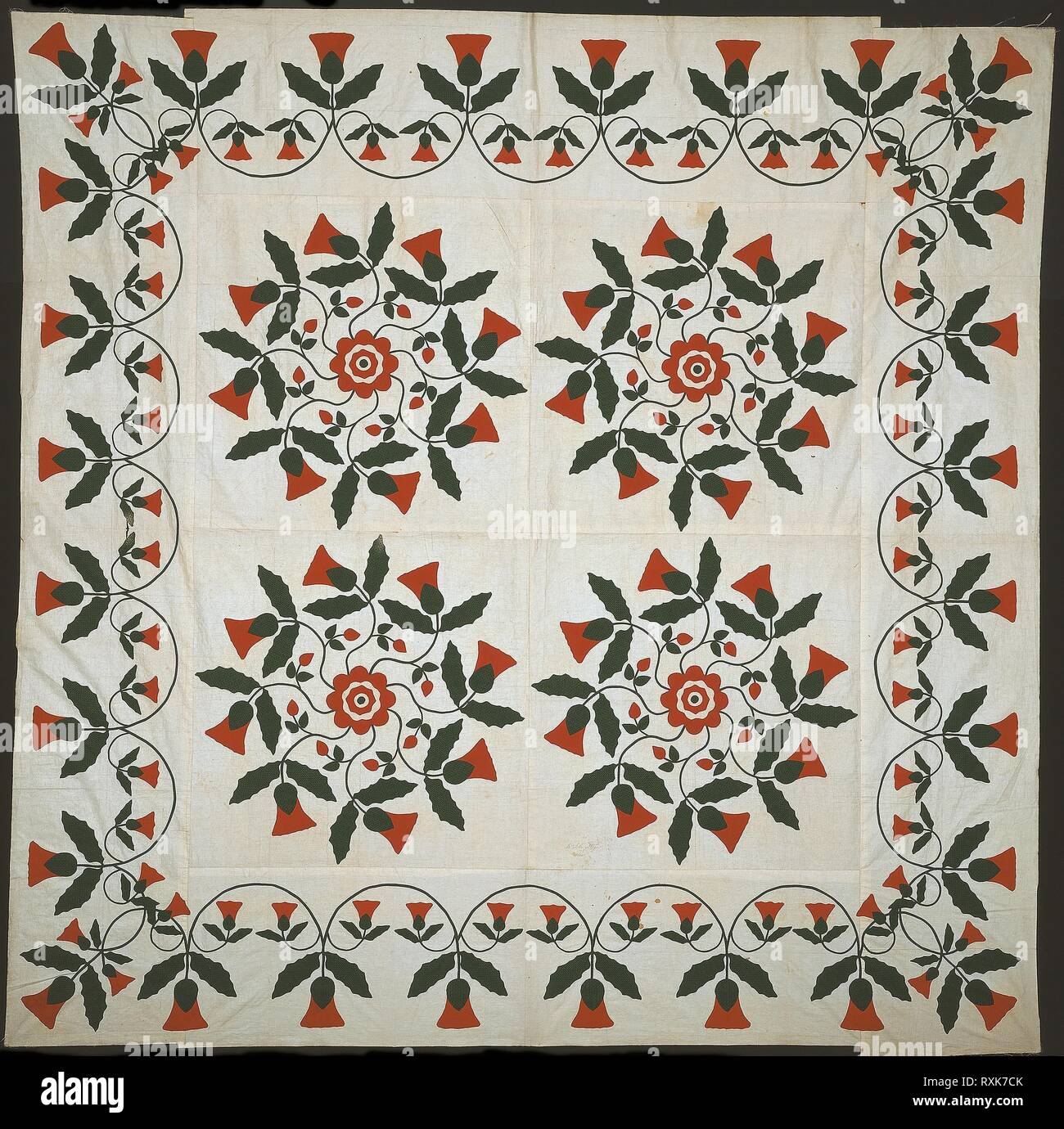 Handtücherwechsel (Quilt Top). Susan (geb. Mumma) Major (1843-1926); United States, Pennsylvania, Dauphin County, wahrscheinlich Harrisburg. Datum: 1850. Abmessungen: 280.8 x 278.9 cm (110 cm x 109 cm). Baumwolle, in Leinwandbindung, mit Applizierten pieced Leinwandbindung; und in Leinwandbindung; Rolle gedruckt. Herkunft: Pennsylvania. Museum: Das Chicago Art Institute. Autor: Frau John Major. Stockfoto