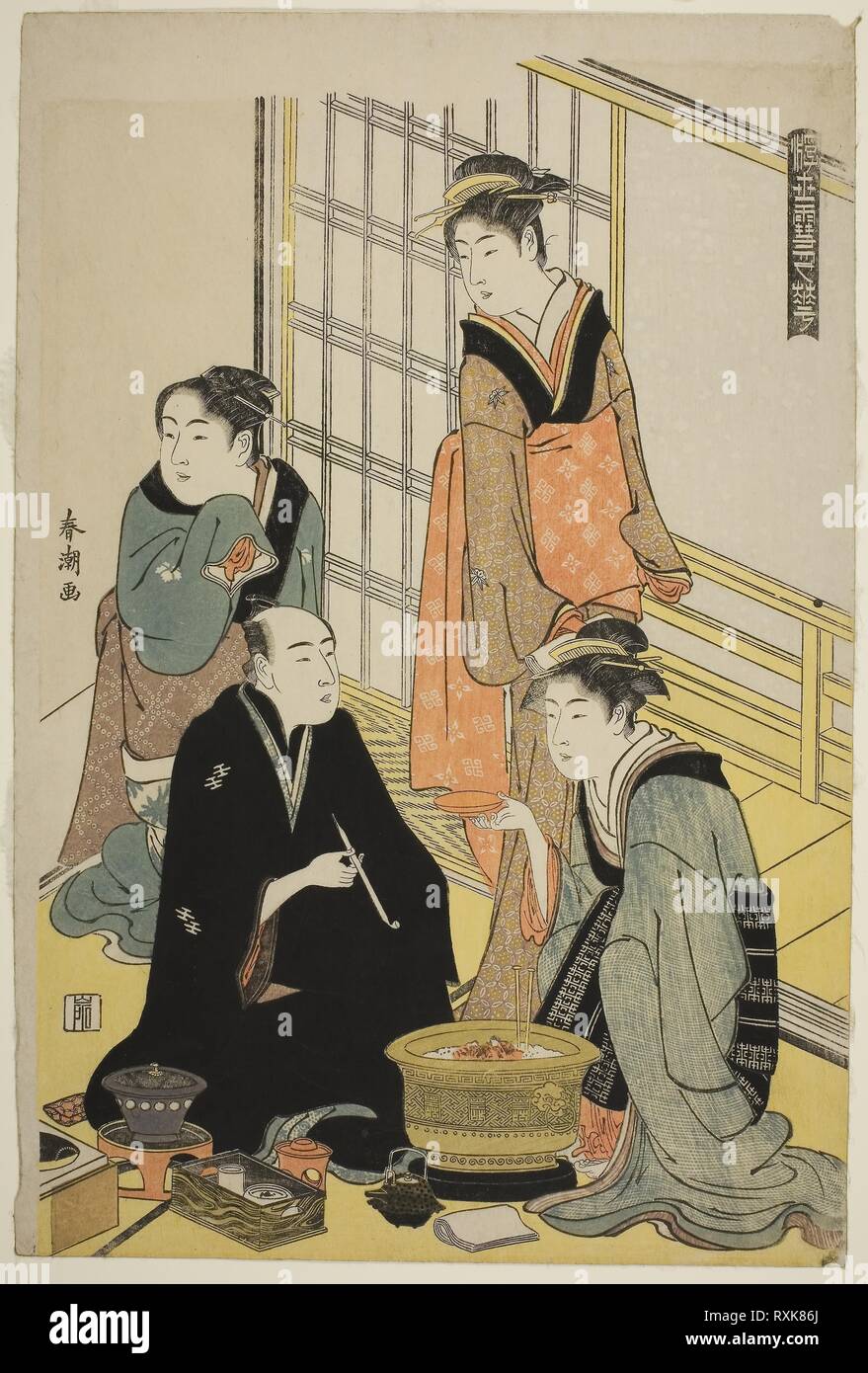 Schnee, von der die Serie jetzt, der Mond und die Blumen der fließenden Welt (Ukiyo setsugekka)". Katsukawa Shuncho; Japanisch, Aktive c. 1780-1801. Datum: 1779-1790. Abmessungen: 36,5 x 25,5 cm. Farbe holzschnitt; Oban. Herkunft: Japan. Museum: Das Chicago Art Institute. Stockfoto