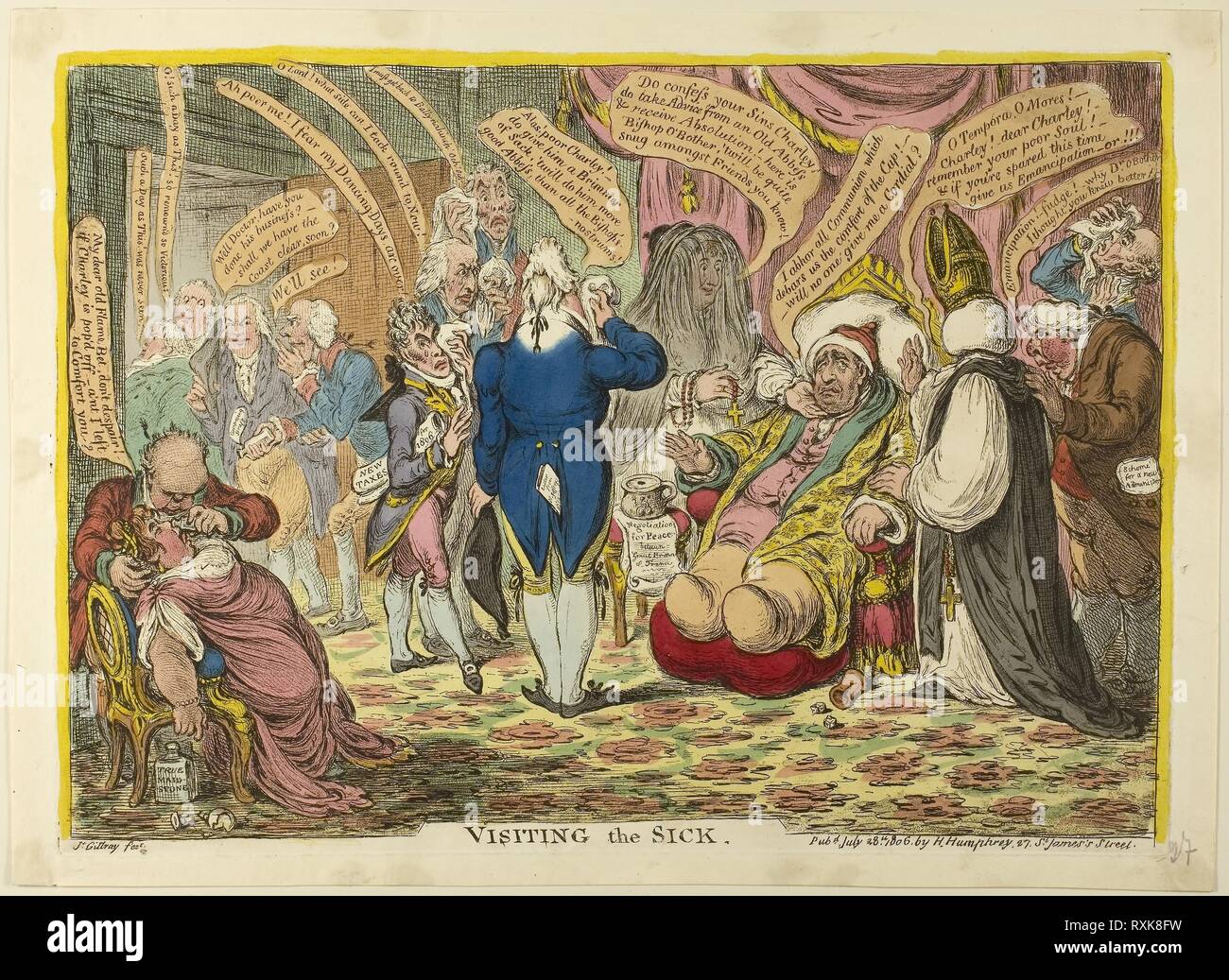 Besuch der Kranken. James Gillray (Englisch, 1756-1815); von Hannah Humphrey (Englisch, c. veröffentlicht. 1745-1818). Datum: 1806. Abmessungen: 253 × 352 mm (Bild); 265 × 363 mm (Platte); 287 × 390 mm (Blatt). Handcolorierte Radierung, leicht aquatinted auf Papier. Herkunft: England. Museum: Das Chicago Art Institute. Stockfoto