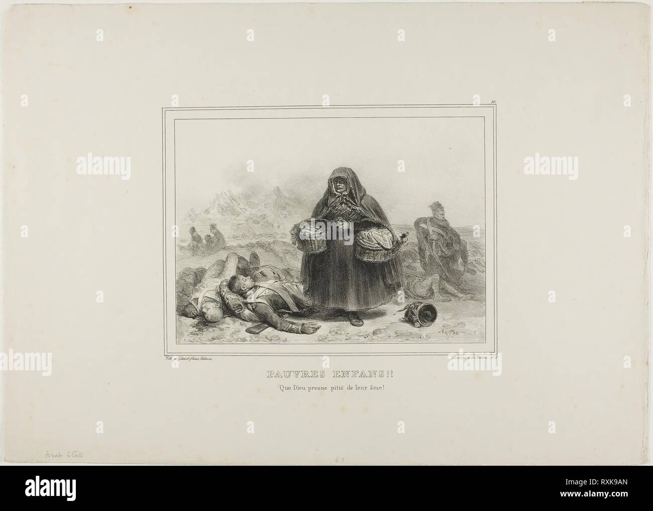 Arme Kinder!! Möge Gott Erbarmen mit ihren Seelen!. Denis Auguste Marie Raffet (Französisch, 1804-1860); von Chez Gihaut Frères gedruckt (Französisch, 19. Jahrhundert). Datum: 1834. Abmessungen: 140 × 194 mm (Bild); 288 × 406 mm (Blatt). Lithographie in Schwarz auf Elfenbein webte Papier. Herkunft: Frankreich. Museum: Das Chicago Art Institute. Stockfoto