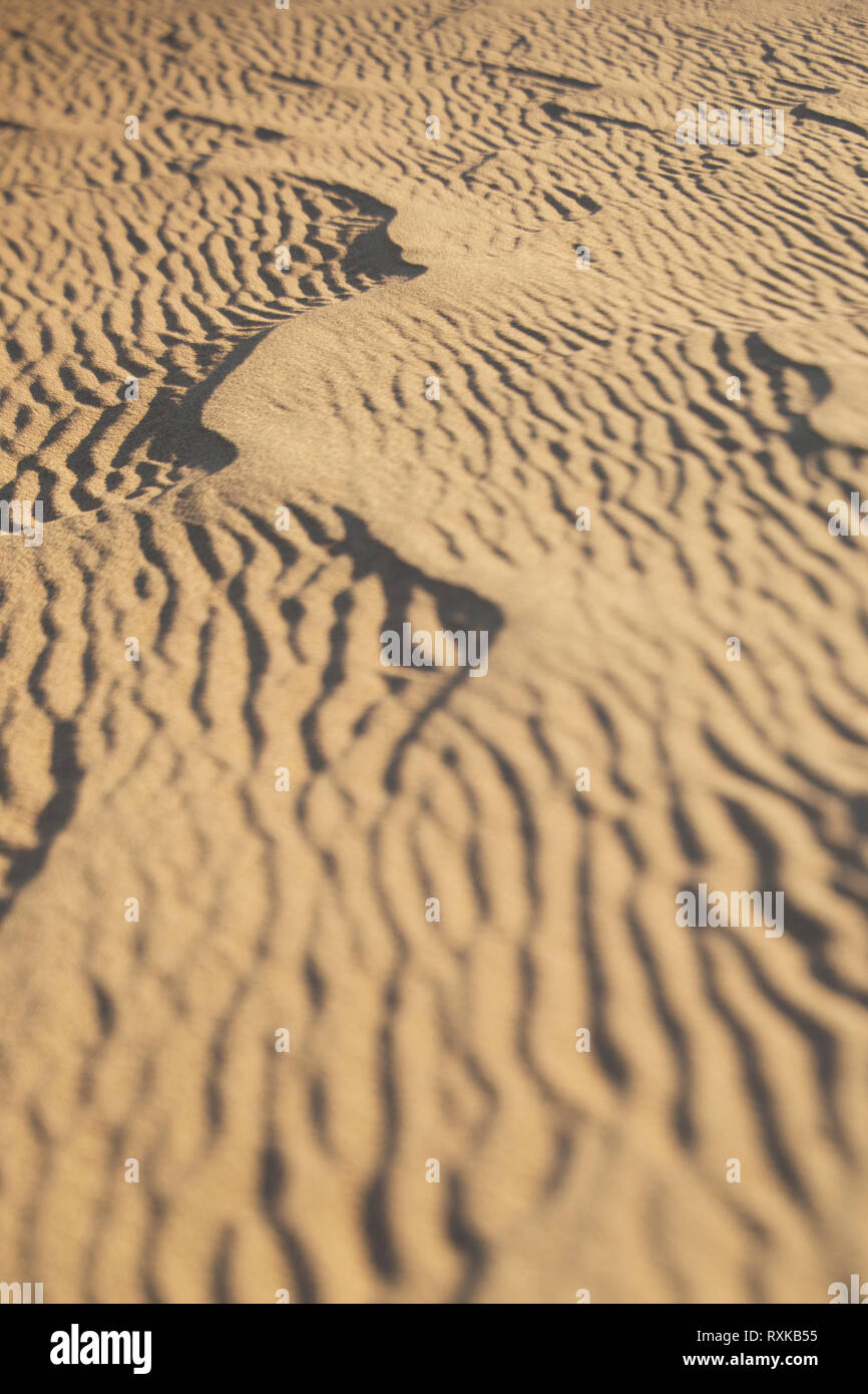 Abstrakte Linien in den Sand auf der Seite einer Sanddüne. Stockfoto