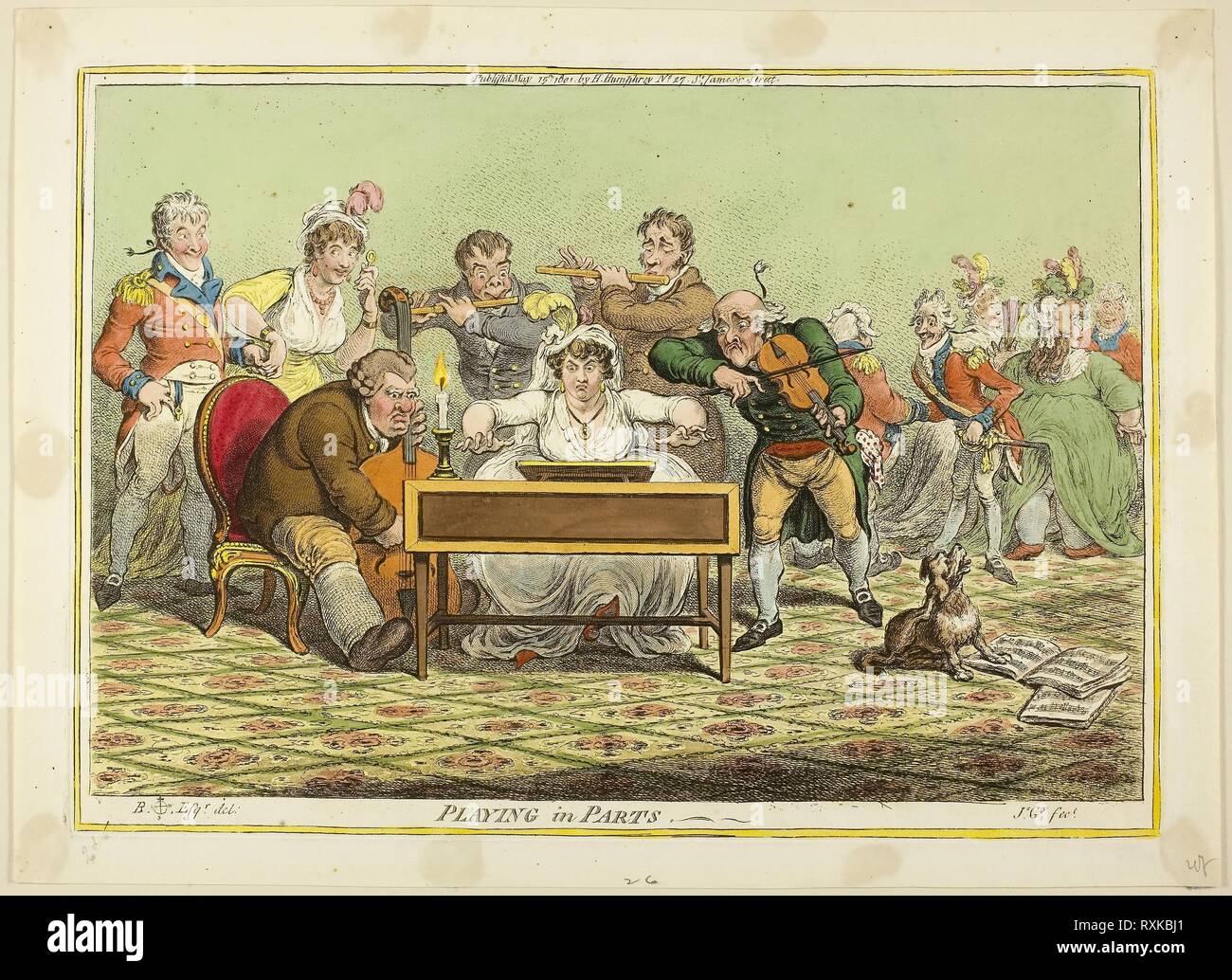 Spielen in Teilen. James Gillray (Englisch, 1756-1815); nach Brownlow Norden (Englisch, 1778-1829). Datum: 1801. Abmessungen: 252 × 355 mm (Bild); 255 × 360 mm (Platte); 288 × 395 mm (Blatt). Handcolorierte Radierung und Aquatinta auf Papier. Herkunft: England. Museum: Das Chicago Art Institute. Stockfoto