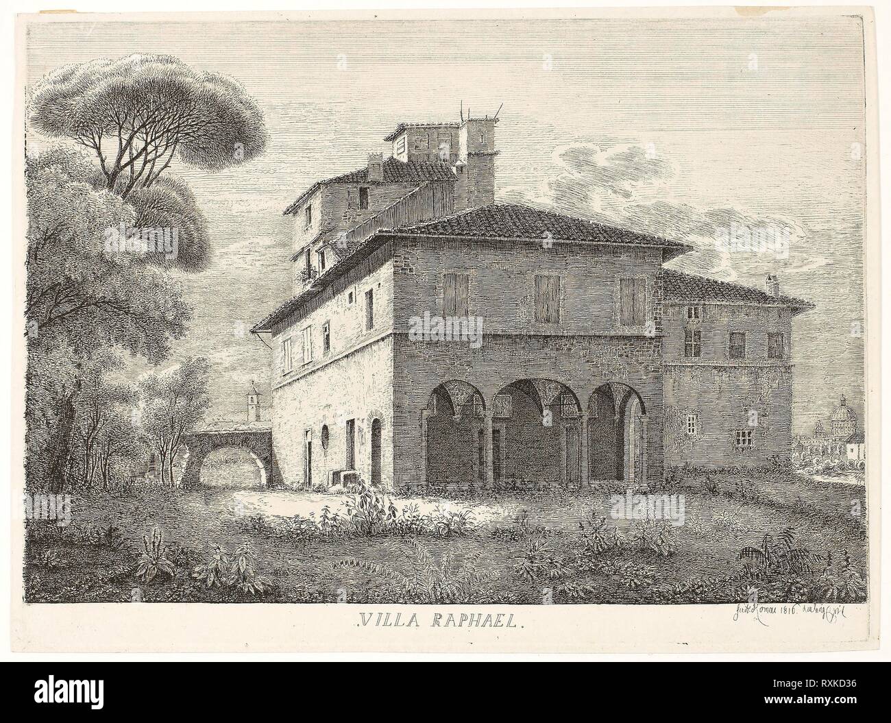 Villa Raphael, Rom. Ludwig Emil Grimm; Deutsch, 1790-1863. Datum: 1816. Abmessungen: 162 x 232 mm (Bild); 175 x 234 mm (Blatt). Radierung auf Papier. Herkunft: Deutschland. Museum: Das Chicago Art Institute. Stockfoto