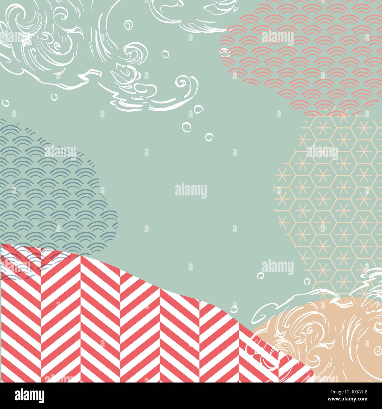 Japanische Schablone Vektor. Cloud Form mit geometrischen Muster Hintergrund. Süße rosa Farbe Thema. Stock Vektor
