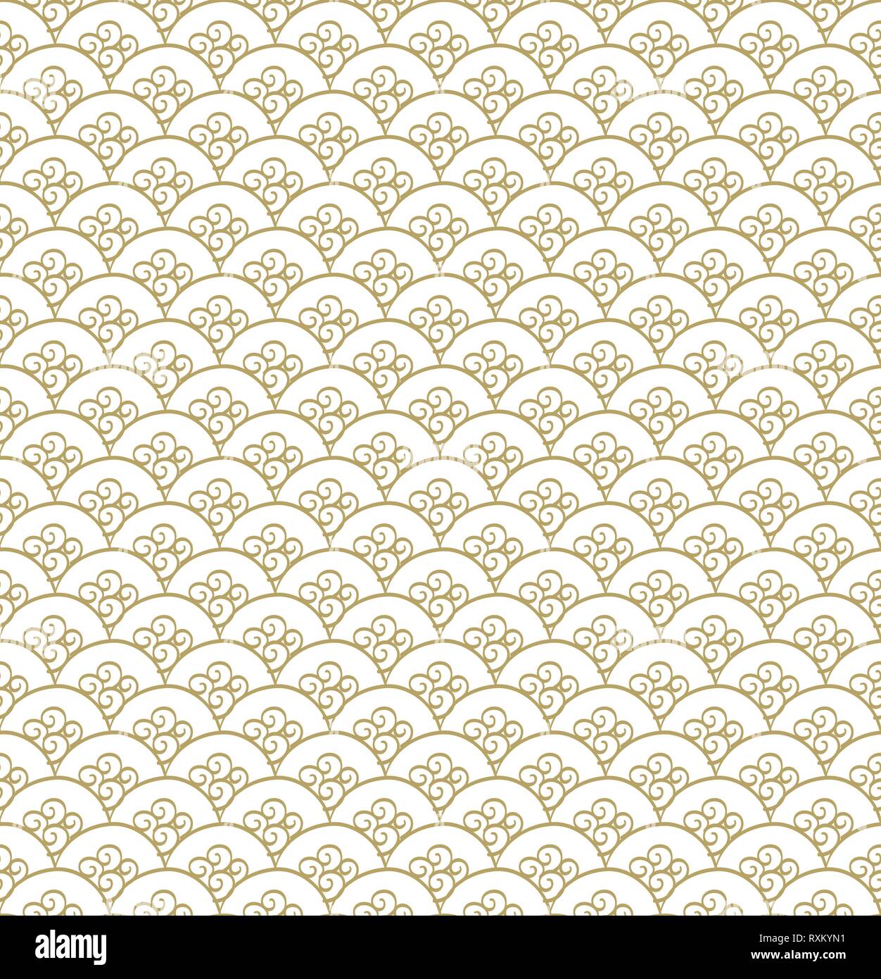 Japanische Wellenmuster Vektor. Gold Line Hintergrund. Hand Stil Elemente dargestellt. Stock Vektor