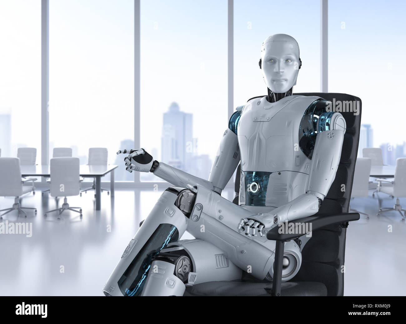 Automation Arbeitnehmer Konzept mit 3D-rendering Roboter arbeiten im Büro Stockfoto