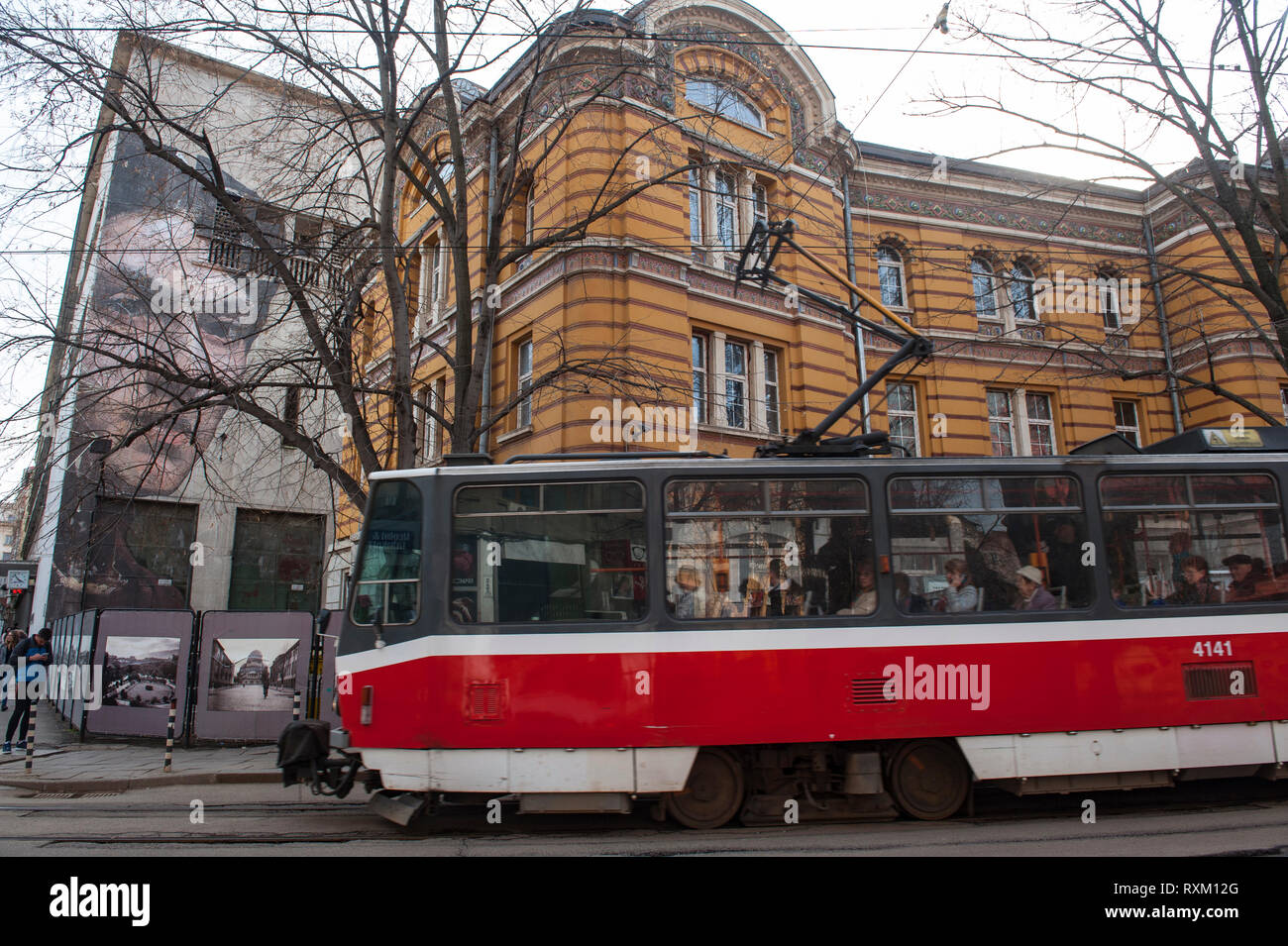 Straßenbahn in der Innenstadt von Sofia, Bulgarien Stockfoto