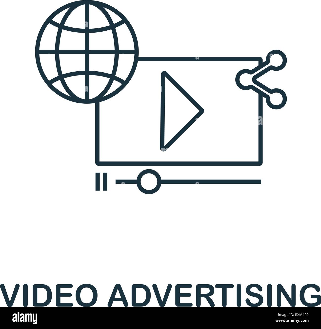 Video Werbung Symbol dünne Linie Stil. Symbol von online Marketing icons Collection. Übersicht Video Werbung Symbol für Web Design, Apps, Software Stock Vektor