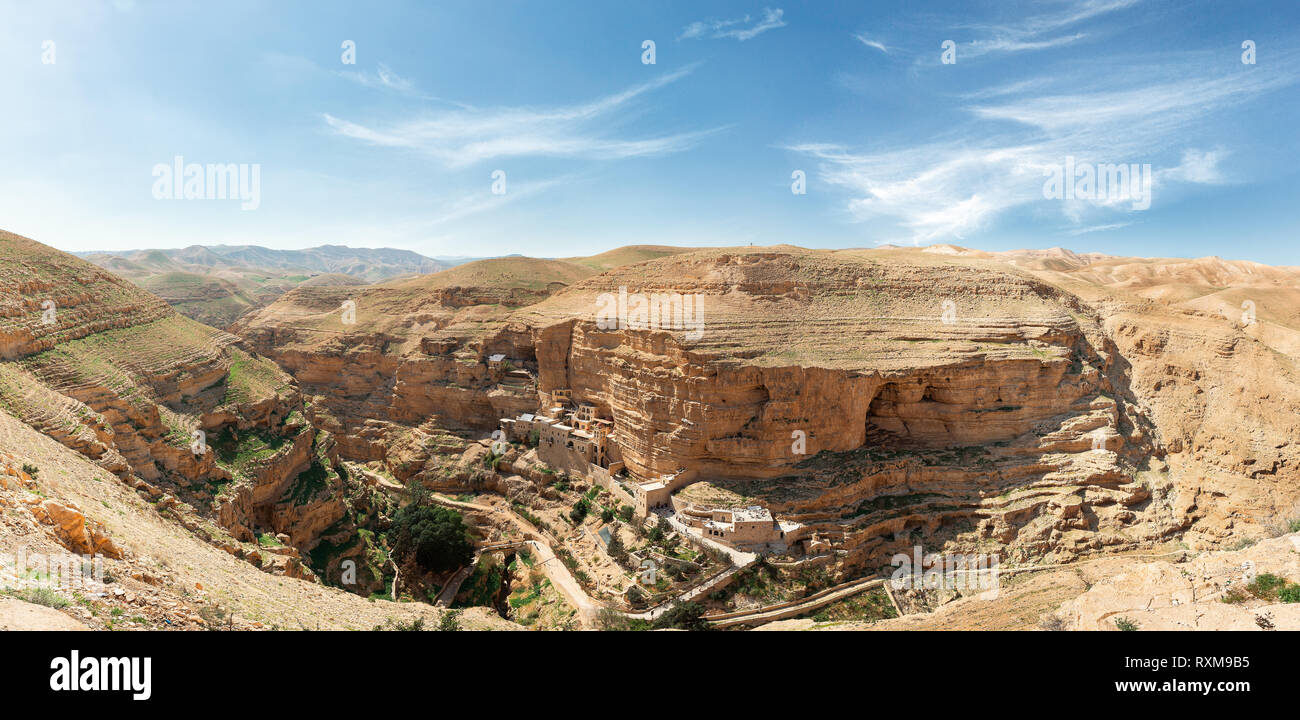 Panorama von Wadi Qelt in der Judäischen Wüste Israel Stockfoto