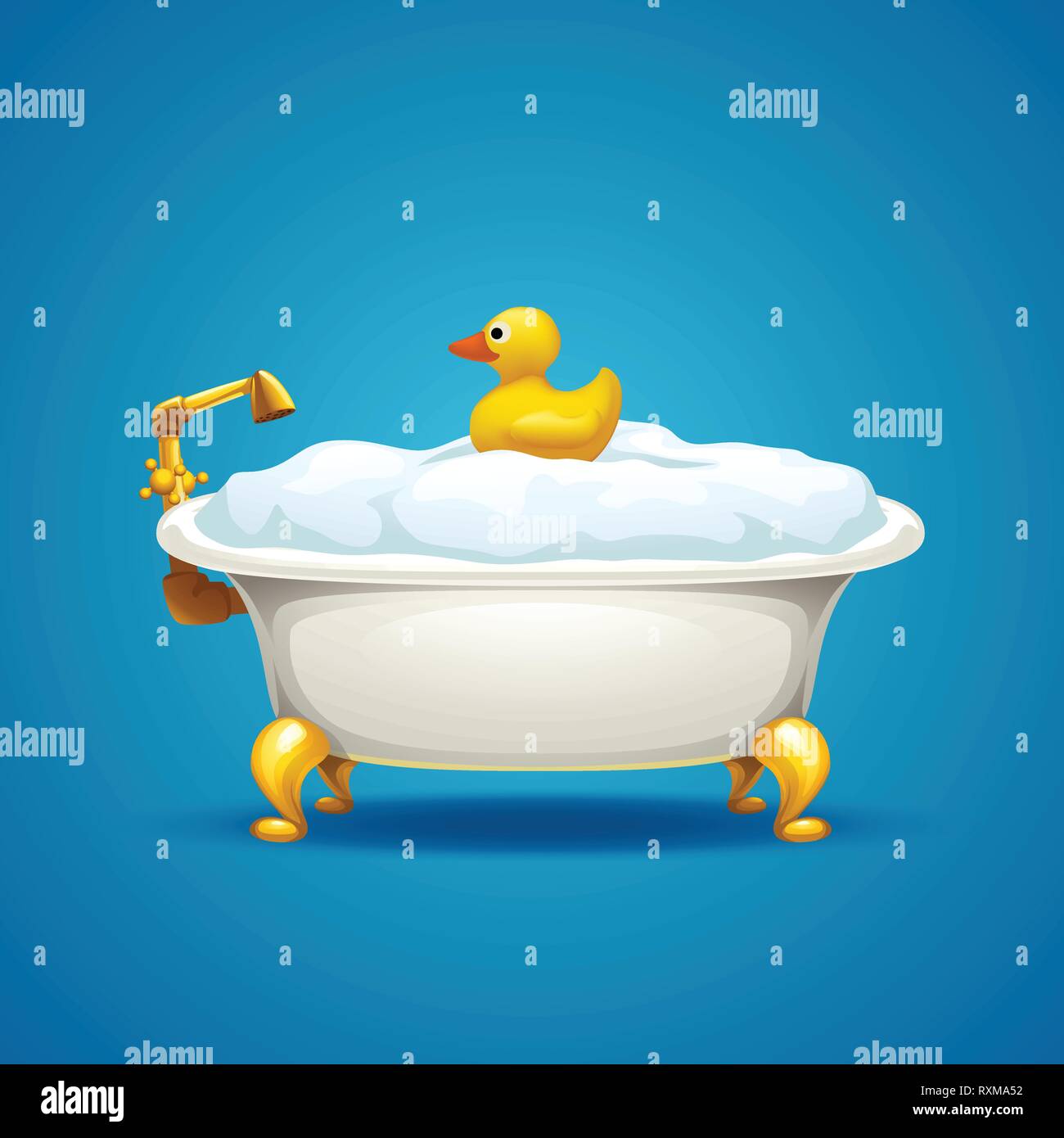 Badewanne mit Schaum auf Blau Stock-Vektorgrafik - Alamy