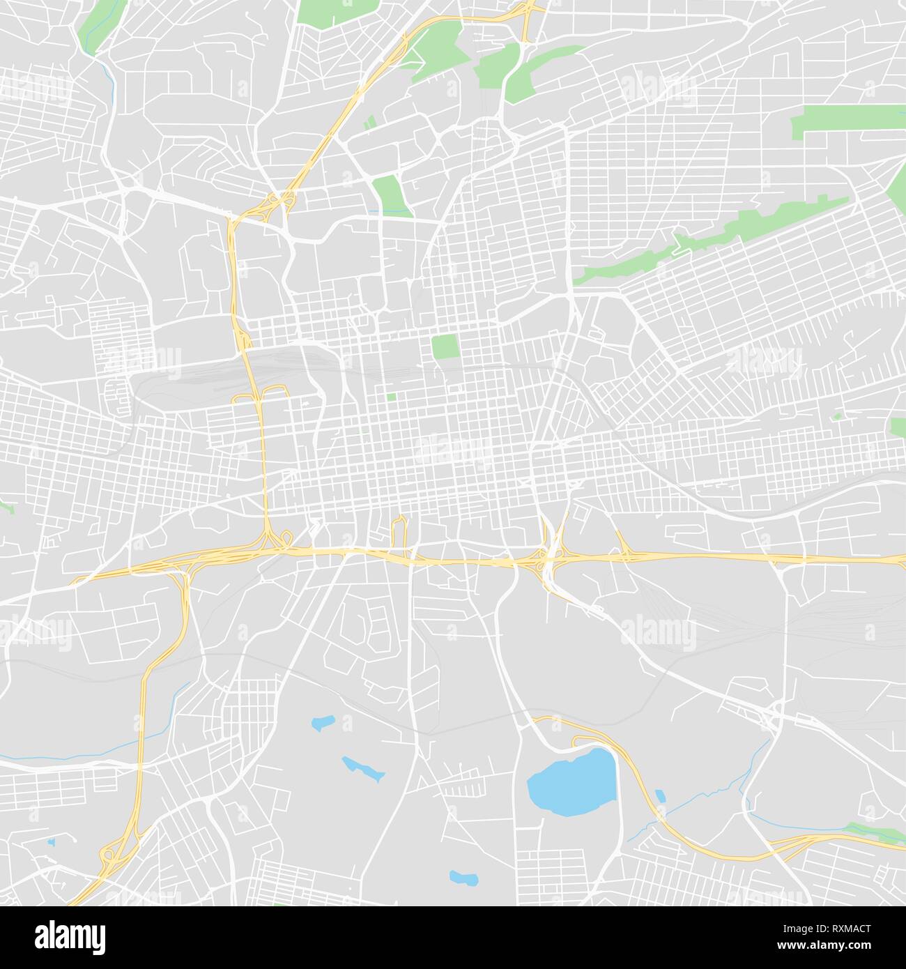 Downtown Vektorkarte von Johannesburg, Südafrika. Diese druckbare Karte von Johannesburg enthält Zeilen und klassischen farbigen Formen für die Landmasse, Parks, Stock Vektor