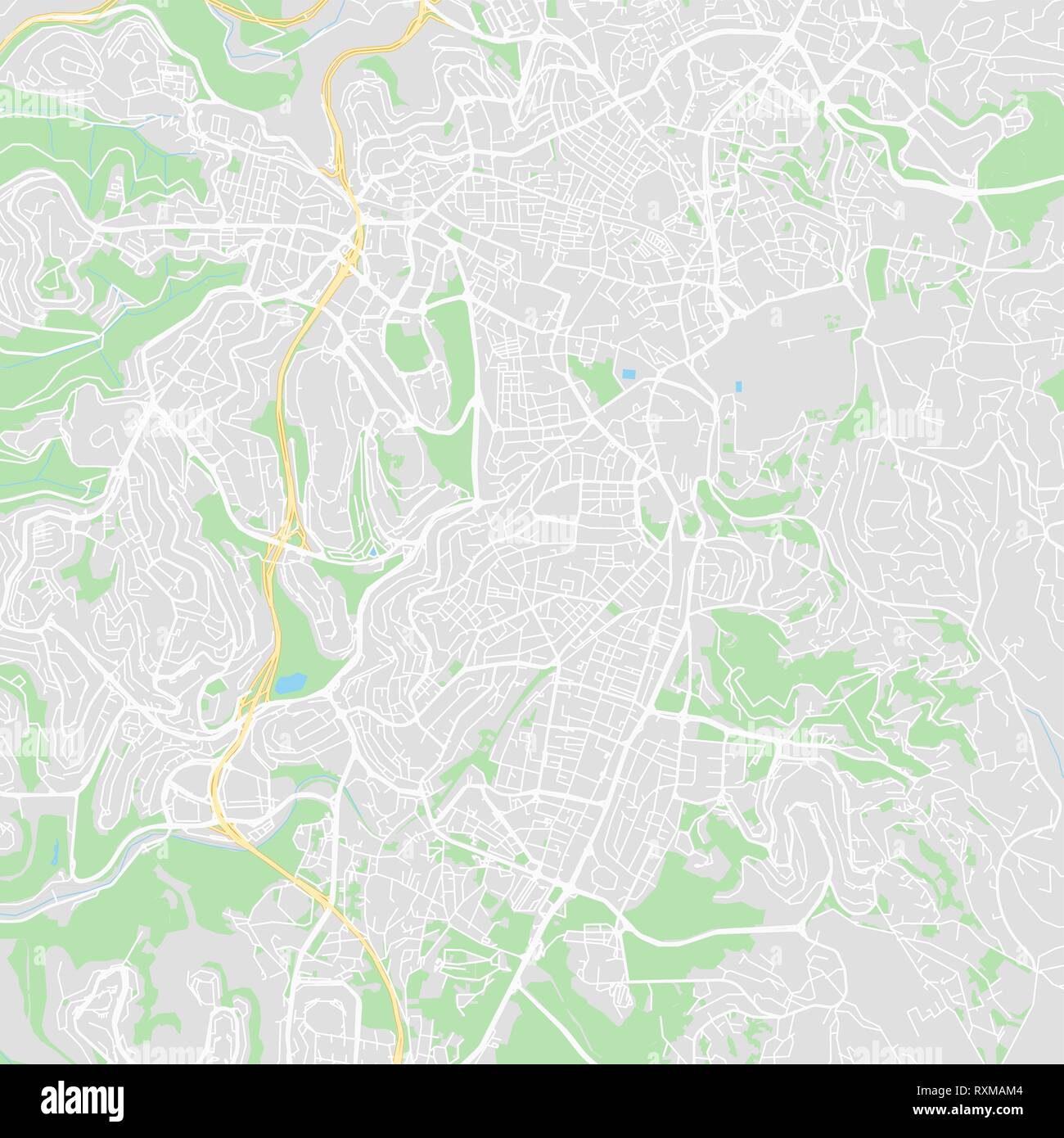 Downtown Vektorkarte von Jerusalem, Israel. Diese druckbare Karte von