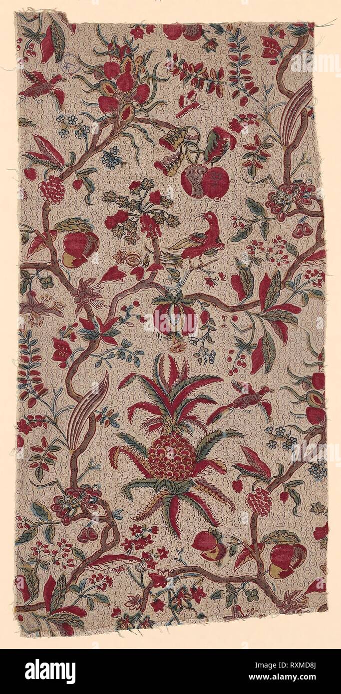 Panel. Frankreich, Jouy-en-Josas. Datum: 1780-1789. Abmessungen: 78,6 x 39,9 cm (30 7/8 x 15 3/4 in.). Baumwolle, in Leinwandbindung, Block gedruckt; Hintergrund mit picotage. Herkunft: Frankreich. Museum: Das Chicago Art Institute. Stockfoto