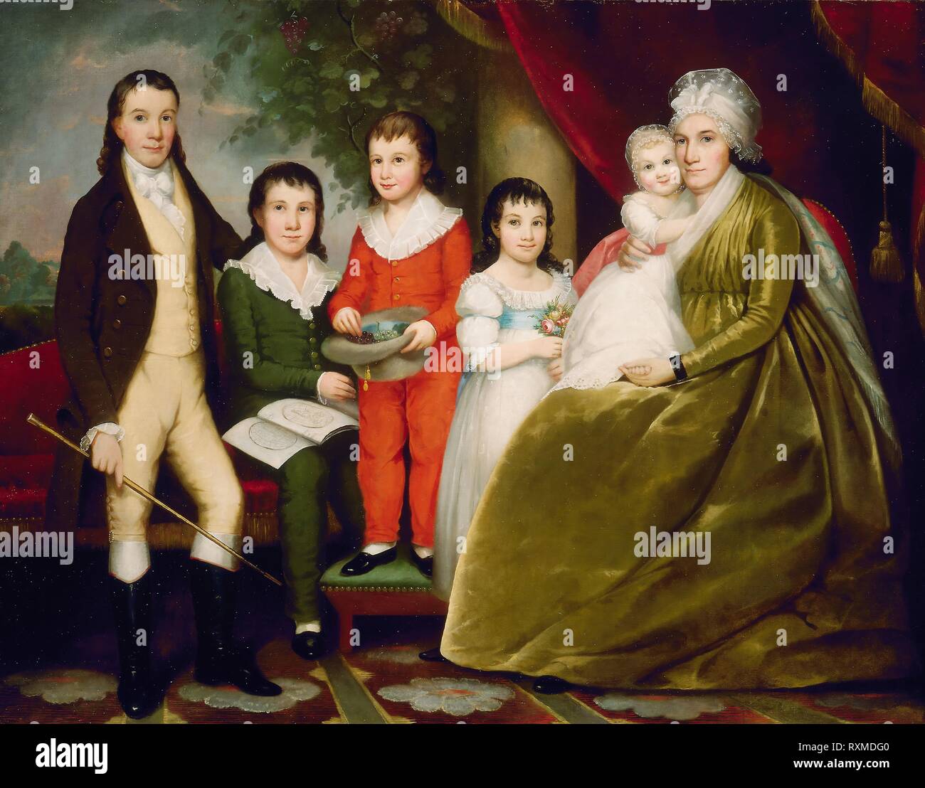Frau Noah Smith und Familie. Esra, Ames zugeschrieben; American, 1768-1836; Kopie nach Ralph Earl; American, 1751-1801. Datum: 1825-1835. Abmessungen: 160,5 × 112,7 cm (65 x 83 3/4 in.). Öl auf Leinwand. Herkunft: USA. Museum: Das Chicago Art Institute. Stockfoto