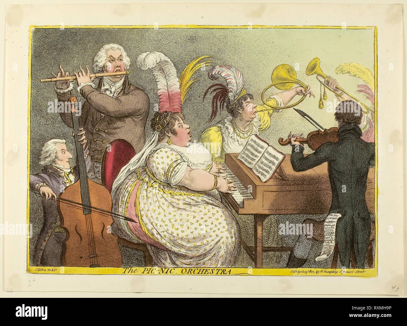 Die pic-nic Orchester. James Gillray (Englisch, 1756-1815); von Hannah Humphrey (Englisch, c. veröffentlicht. 1745-1818). Datum: 1802. Abmessungen: 250 × 355 mm (Bild/Platte); 292 × 404 mm (Blatt). Handcolorierte Radierung auf Papier. Herkunft: England. Museum: Das Chicago Art Institute. Stockfoto