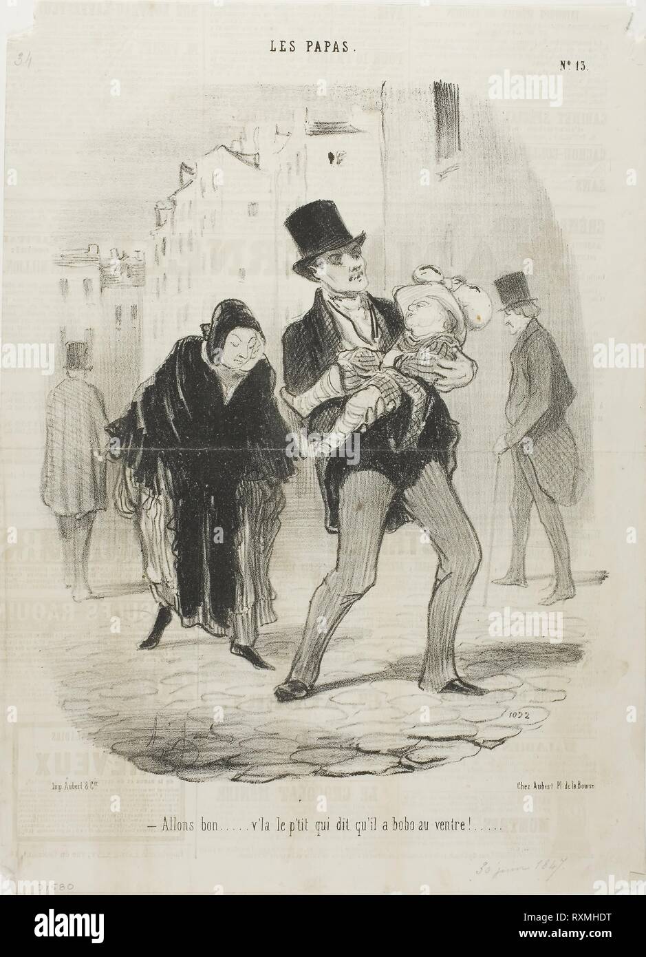 "Ja, in Ordnung, aber die Poor Boy's Bauch verletzt, "Platte 13 von Les Papas. Honoré Victorin Daumier; Französisch, 1808-1879. Datum: 1847. Abmessungen: 261 × 213 mm (Bild); 331 × 240 mm (Blatt). Lithographie in Schwarz auf Creme webte Papier, mit Text in der anderen Hand und Buchdruck verso hinzugefügt. Herkunft: Frankreich. Museum: Das Chicago Art Institute. Autor: Honoré-Victorin Daumier. Stockfoto