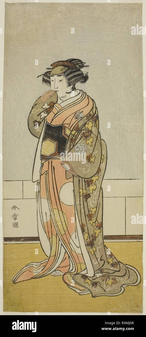 Der Schauspieler Yamashita Kinsaku II. als Dame Kikusui (Kikusui Gozen) (?) im Spiel Kaeribana Eiyu Taiheiki (?), die sich an den Nakamura Theater (?) im elften Monat, 1779 ausgeführt (?). Shunsho Katsukawa?? ??; Japanisch, 1726-1792. Datum: 1774-1784. Abmessungen: 32,7 x 14,6 cm (12 7/8 x 5 3/4 in.). Farbe holzschnitt; hosoban; aus einer Komposition mit mehreren Blättern. Herkunft: Japan. Museum: Das Chicago Art Institute. Stockfoto