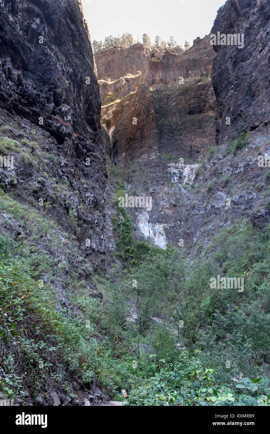 Die schmale Oberlauf des Barranco del Infierno, Adeje, Teneriffa, Stockfoto