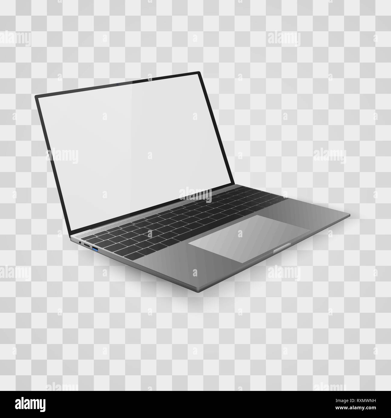 Laptop mock up. Laptop mit weißer Bildschirm öffnen. Vector Illustration isoliert auf transparentem Hintergrund Stock Vektor