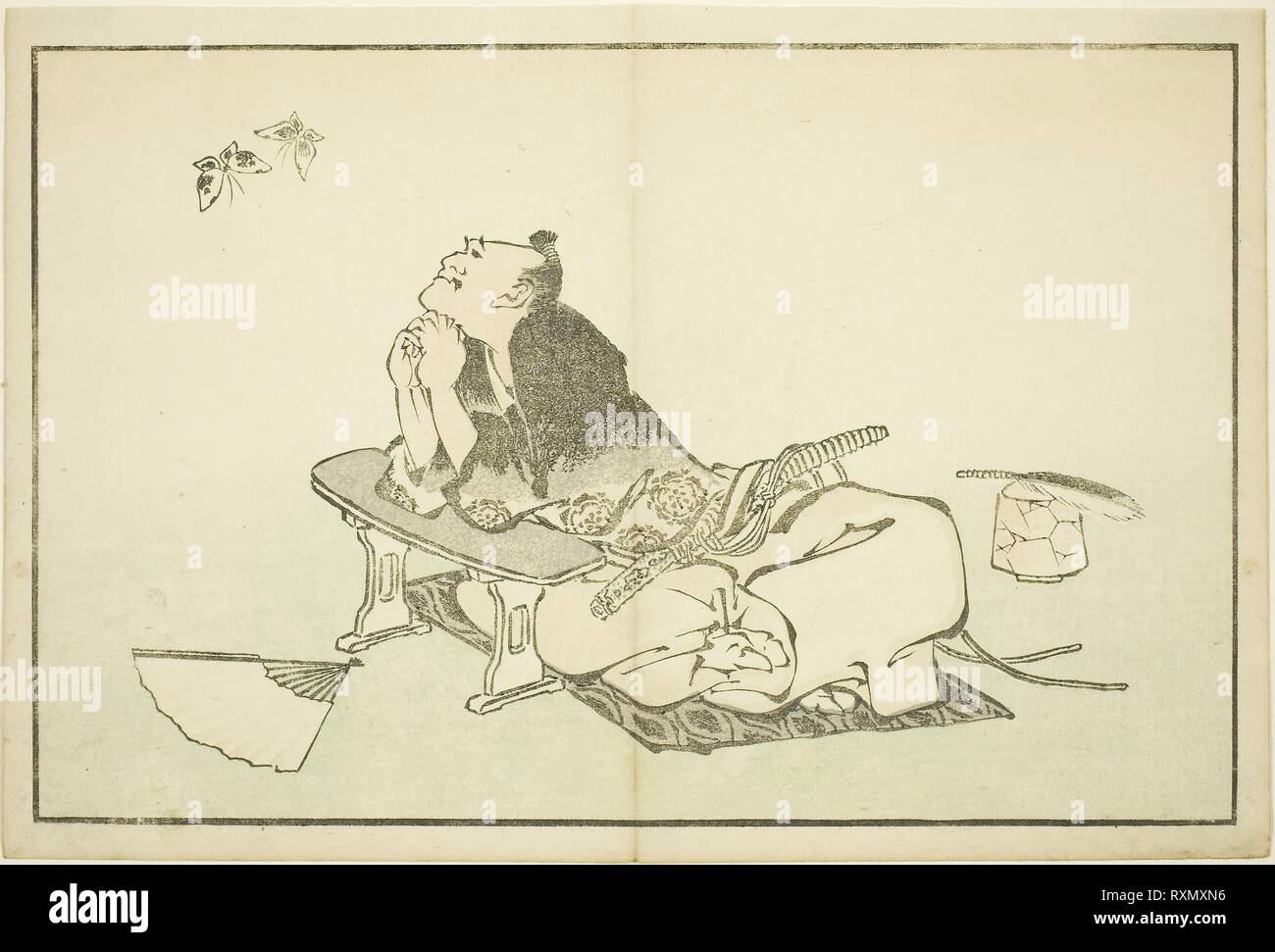 Ein Philosoph, ein paar Schmetterlinge, aus dem Bilderbuch der Realistische Gemälde von Hokusai (Hokusai shashin gafu). Katsushika Hokusai?? ??; Japanisch, 1760-1849. Datum: 1809-1819. Abmessungen: 22,8 x 33,9 cm (9 x 13 3/8 in.). Farbe holzschnitt; album Blatt. Herkunft: Japan. Museum: Das Chicago Art Institute. Stockfoto