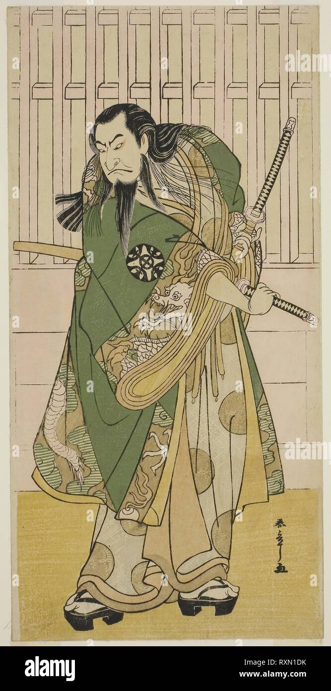 Der Schauspieler Nakamura Nakazo ich als Hige keine Ikyu im Spiel Nanakusa Yosooi Soga, durchgeführt an der Nakamura Theater im fünften Monat, 1782. Shunsho Katsukawa?? ??; Japanisch, 1726-1792. Datum: 1777-1787. Abmessungen: 31,6 x 15,1 cm (12 5/6 x 5 15/16 in.). Farbe holzschnitt; hosoban; mitte Blatt pentaptych. Herkunft: Japan. Museum: Das Chicago Art Institute. Stockfoto