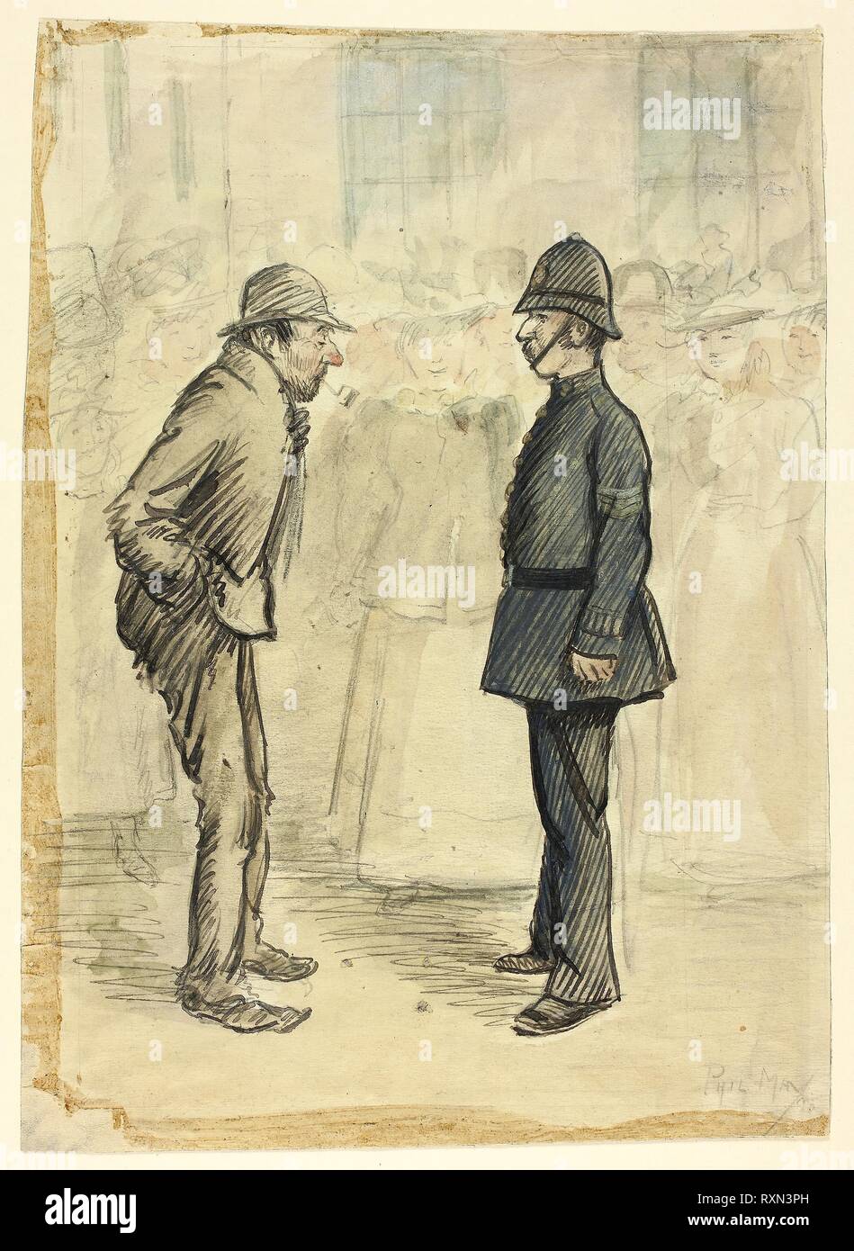 Polizist und Tramp. Zurückzuführen auf Philipp Wilhelm; Englisch, 1864-1903. Datum: 1898. Abmessungen: 307 × 218 mm. Stift und Bister mit Pinsel und Tusche und Aquarell, über Graphit, auf Elfenbein webte Papier, legte auf braunem Papier webten. Herkunft: England. Museum: Das Chicago Art Institute. Stockfoto