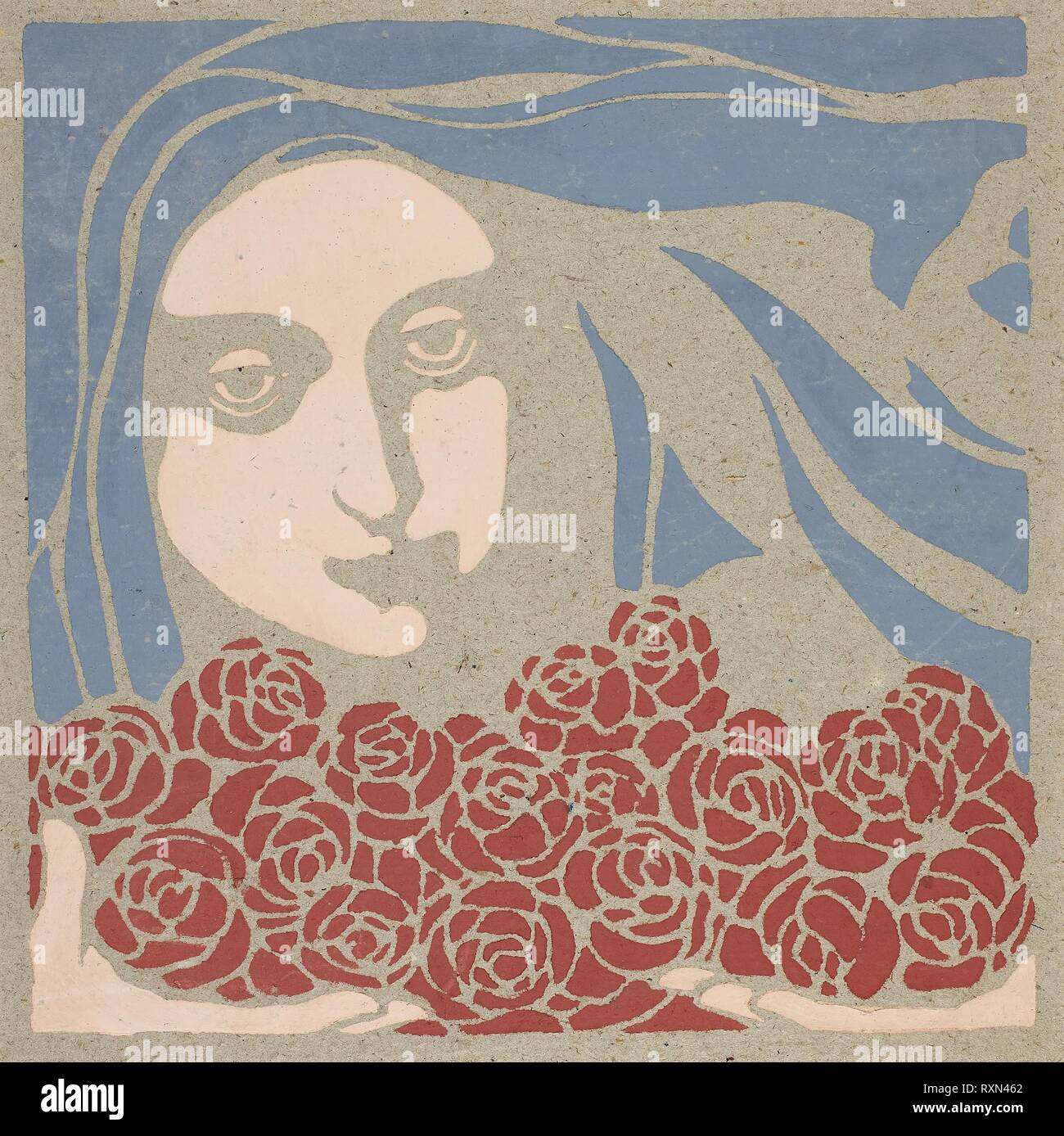 Woman's Kopf mit Rosen. Koloman (Kolo) Moser; Österreichische, 1868-1918. Datum: 1898-1899. Abmessungen: . Farbe Pochoir auf Papier. Herkunft: Österreich. Museum: Das Chicago Art Institute. Stockfoto