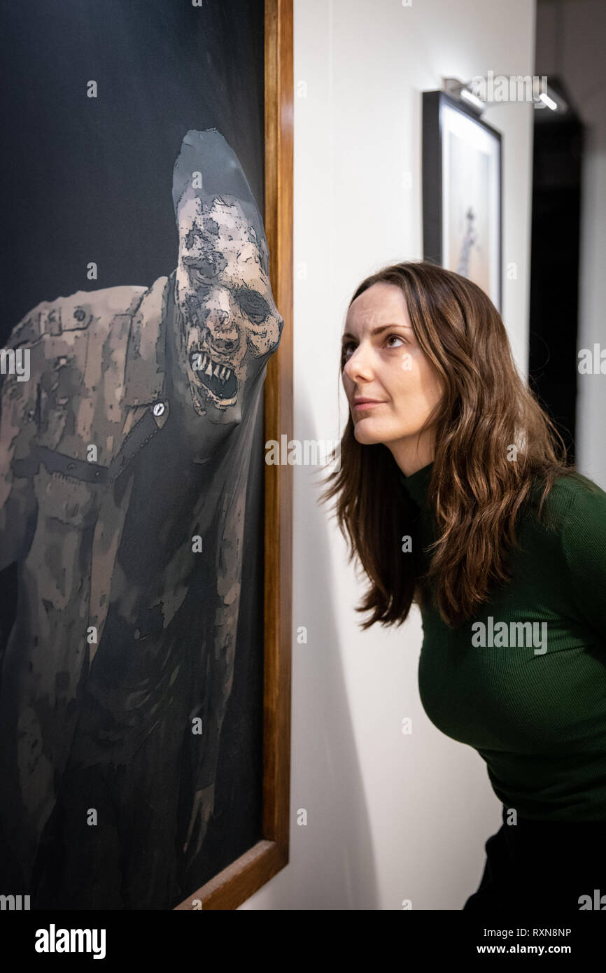 Vorschau auf der offiziellen The Walking Dead Immersive Kunst Galerie Ausstellungen beinhalten interaktive set Erholungen und prop Repliken, terrifying immersive Momente und preisgekrönte Fan Art, die für die Öffentlichkeit am 8. Februar und 9. in der Alten Truman Brauerei, Brick Lane. Mit: Atmosphäre, Wo: London, London, Großbritannien Wann: 07 Feb 2019 Credit: Tom Nicholson/PinPep/WENN.com Stockfoto