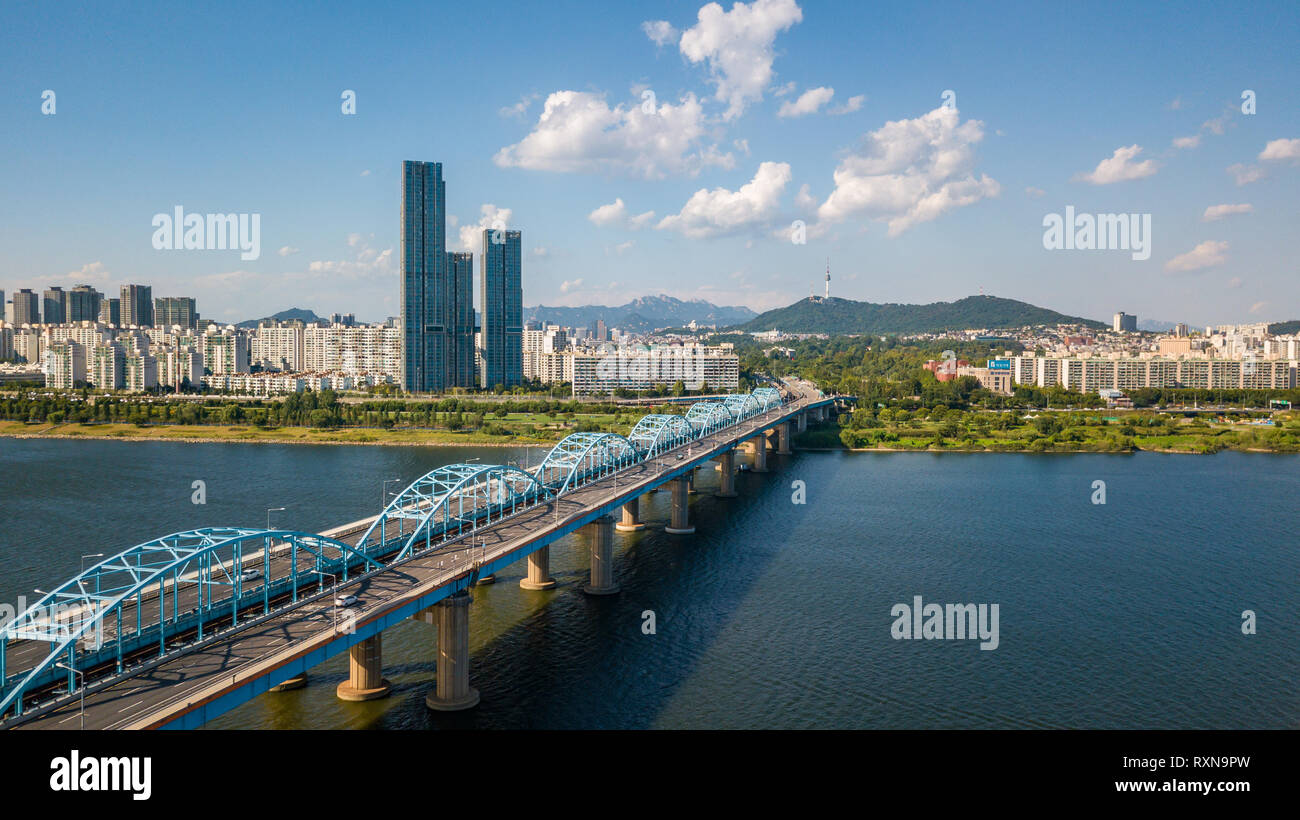 Luftaufnahme der Stadt Seoul, Südkorea Stockfoto