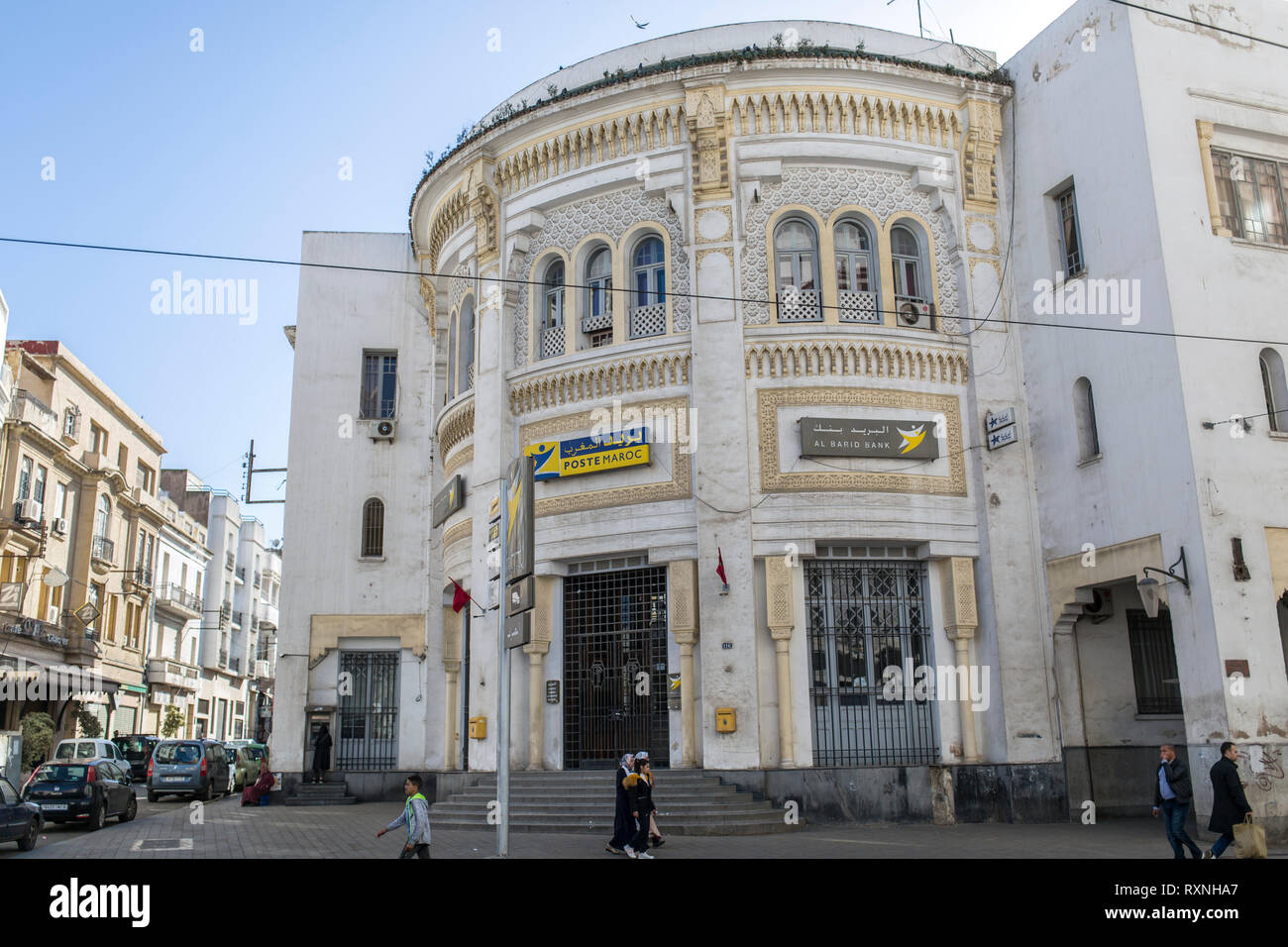 CASABLANCA, Marokko - März 9, 2019: Marokkanische Post Gebäude in Casablanca, Marokko. Stockfoto