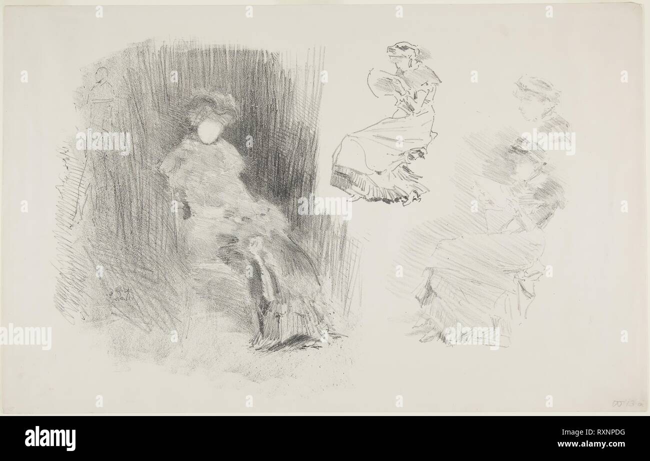 Lesen. James McNeill Whistler; American, 1834-1903. Datum: 1879. Abmessungen: 253 x 366 mm (Bild); 285 x 447 mm (Blatt). Lithographie, in schwarzer Tinte, mit Kratzen, auf Elfenbein webte Papier. Herkunft: USA. Museum: Das Chicago Art Institute. Stockfoto