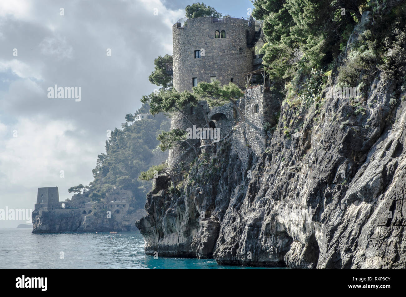 Positano zwei Türme Stockfoto