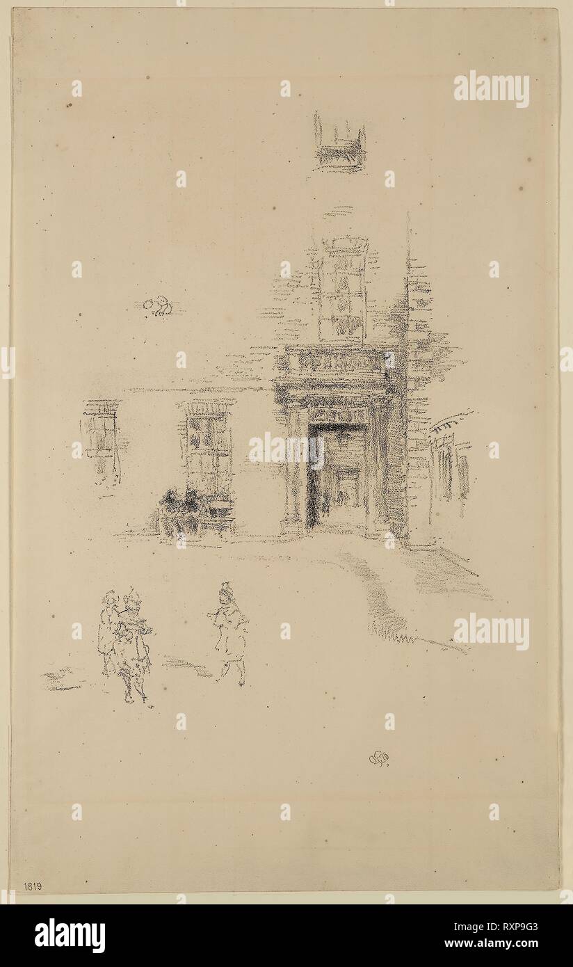 Innenhof, Chelsea Hospital. James McNeill Whistler; American, 1834-1903. Datum: 1888. Abmessungen: 215 x 162 mm (Bild); 316 x 196 mm (Blatt). Lithographie, in schwarzer Tinte, mit stumping, auf Creme webte Papier. Herkunft: USA. Museum: Das Chicago Art Institute. Stockfoto